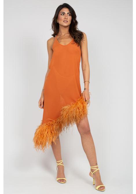 abito in georgette con piume 0126146 RUGGINE NOEL MAGGINI 