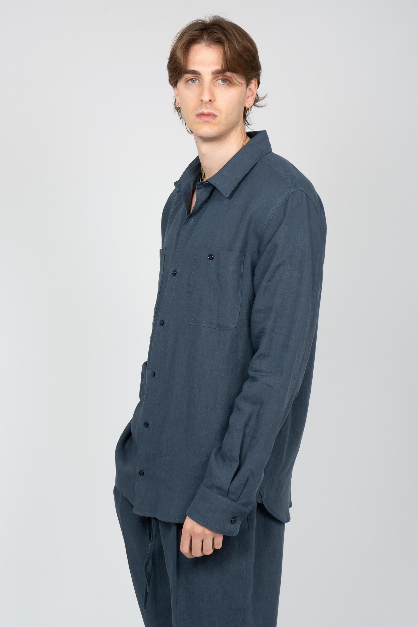 camicia oversize in lino B6AB0018 BLUE AMARANTO 
