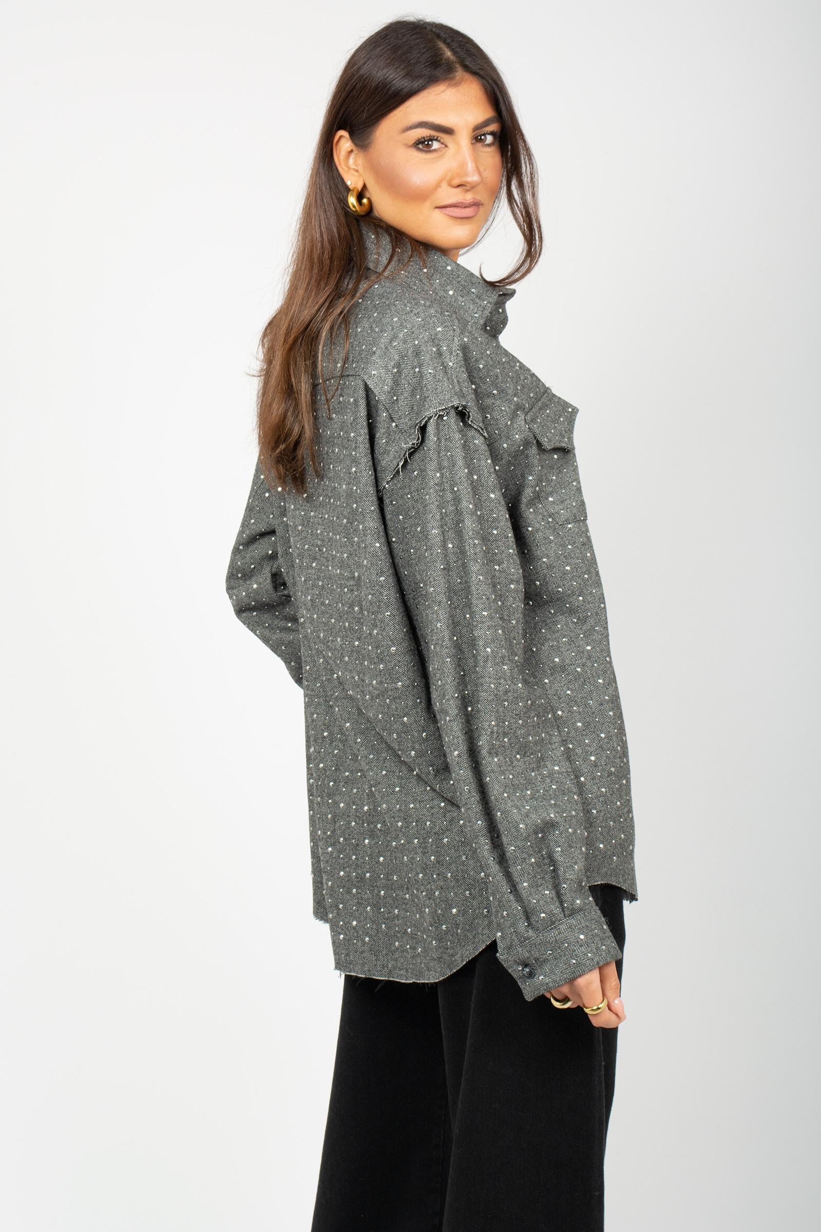 camicia herringbone con borchie F5PKWOSI136 200 A PAPER KID 