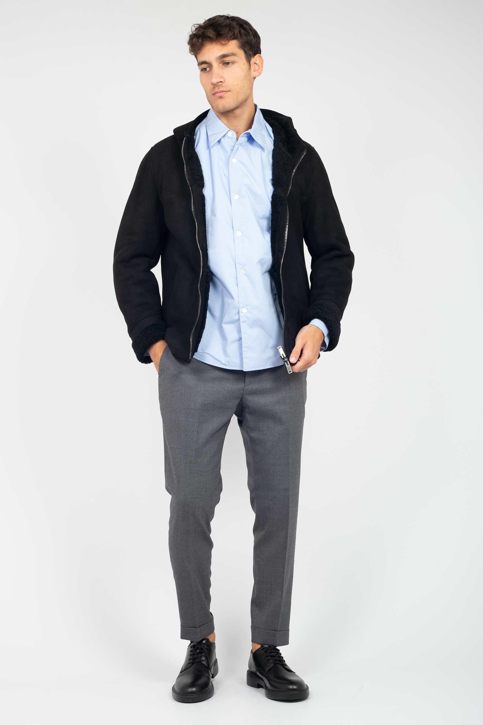 giacca con cappuccio in montone 7353MERINO NERO HCR 