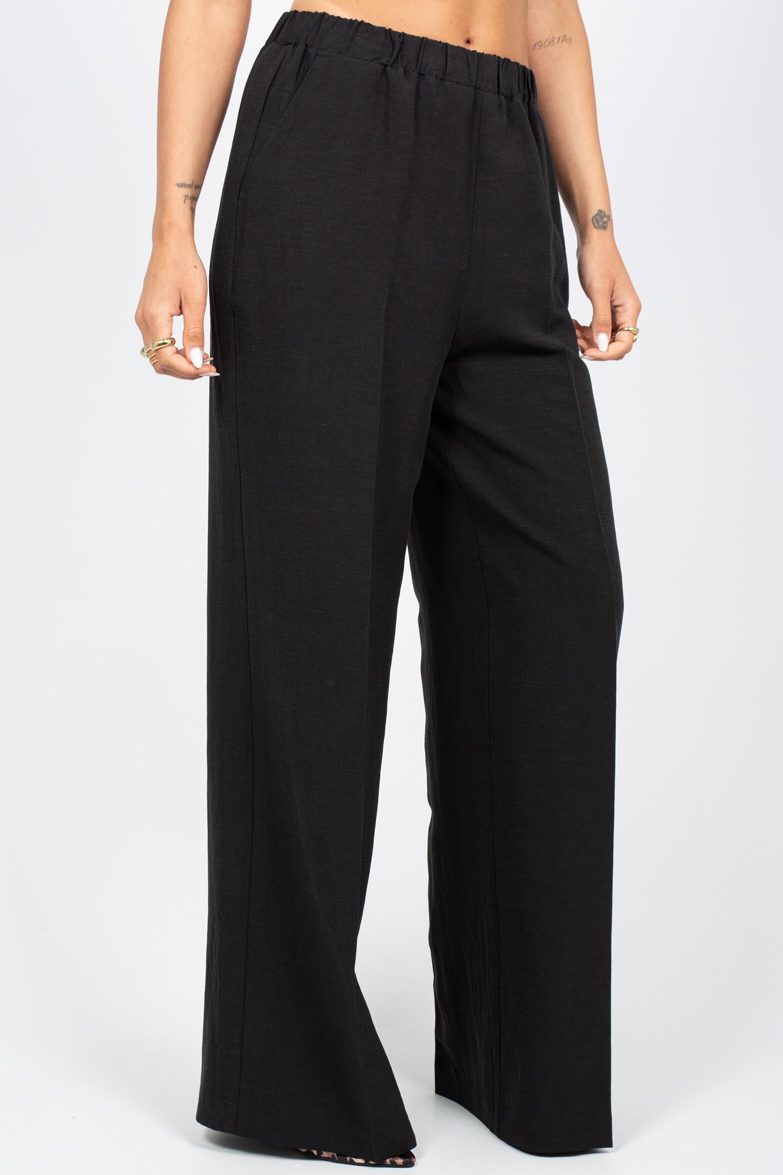 pantalone in lino e viscosa P833LINOVIS NERO SANGERMANO 