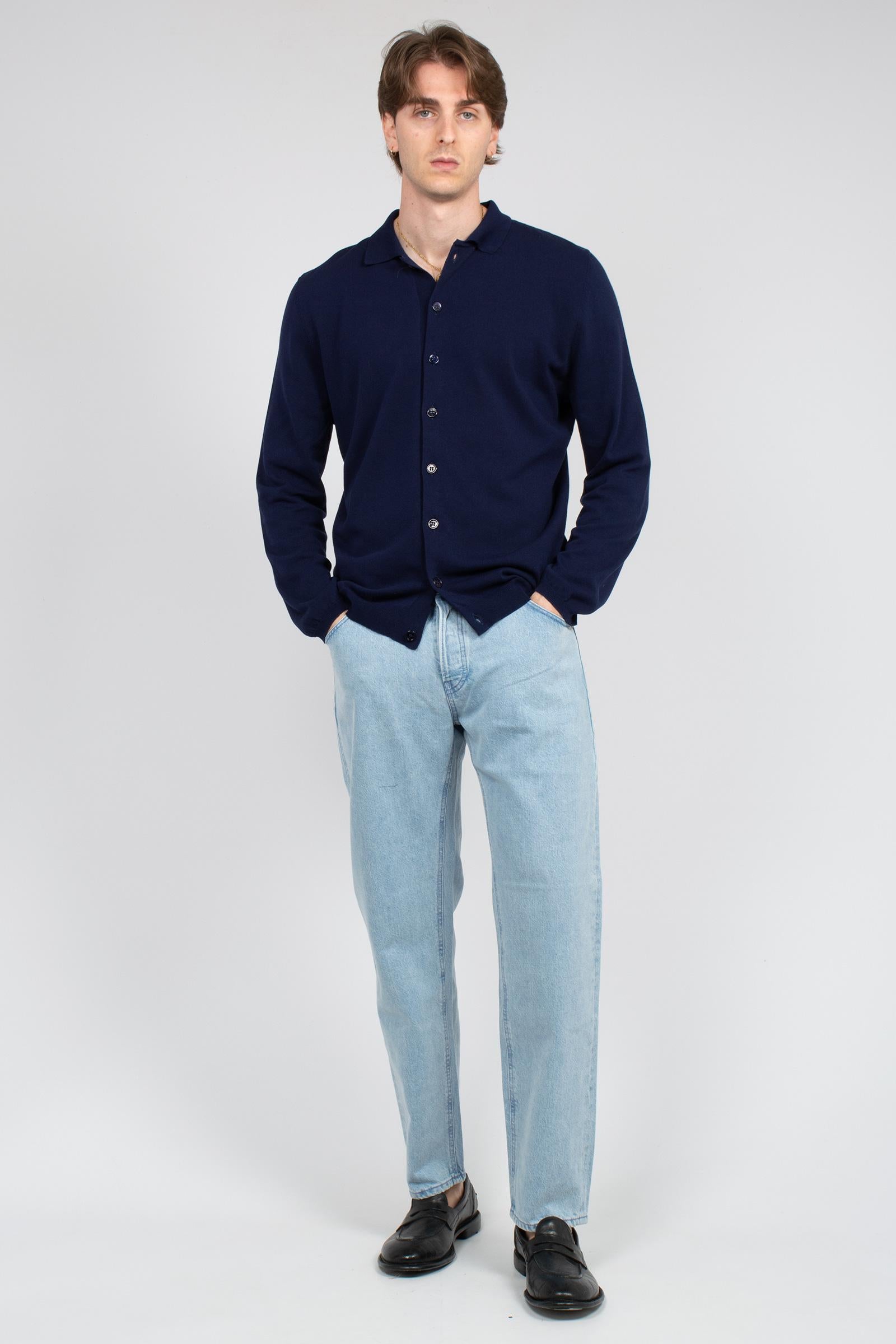 camicia in filo di cotone B9AB0052 BLU AMARANTO 