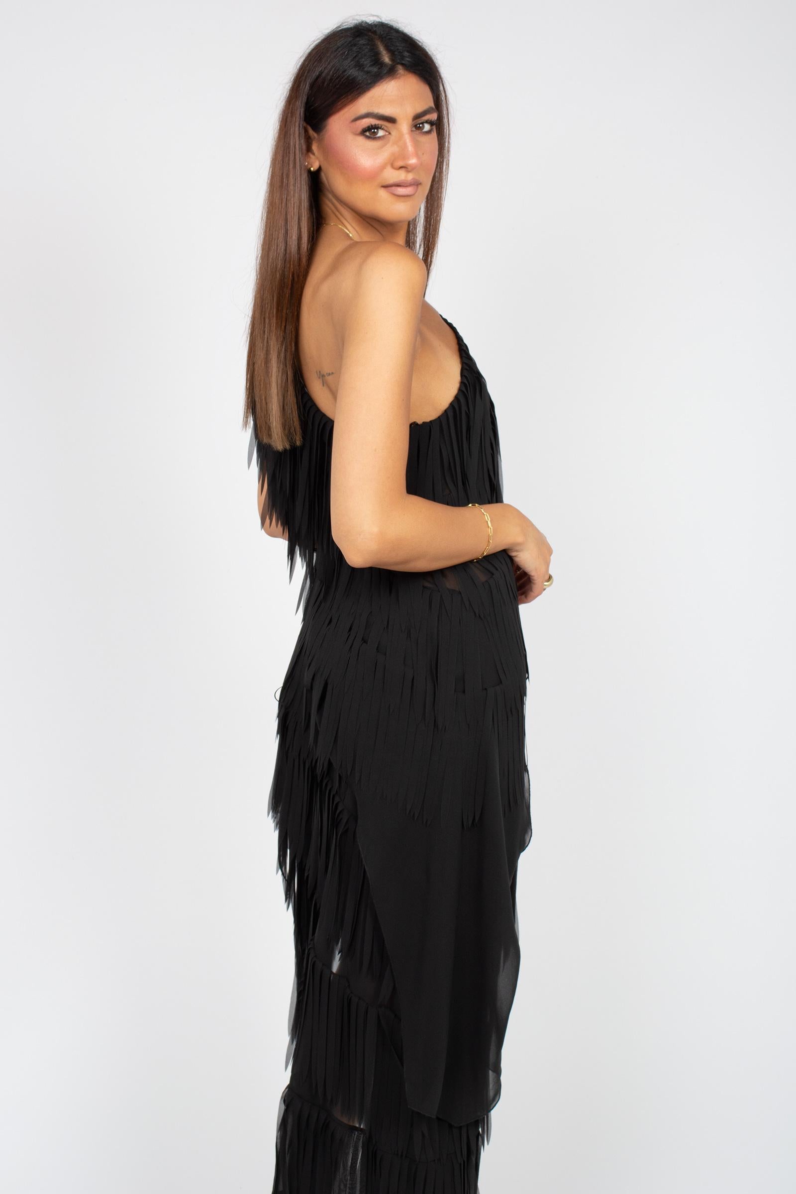 top in georgette con frange 'adelaide' P6SS01 Y69 ERIKA CAVALLINI 