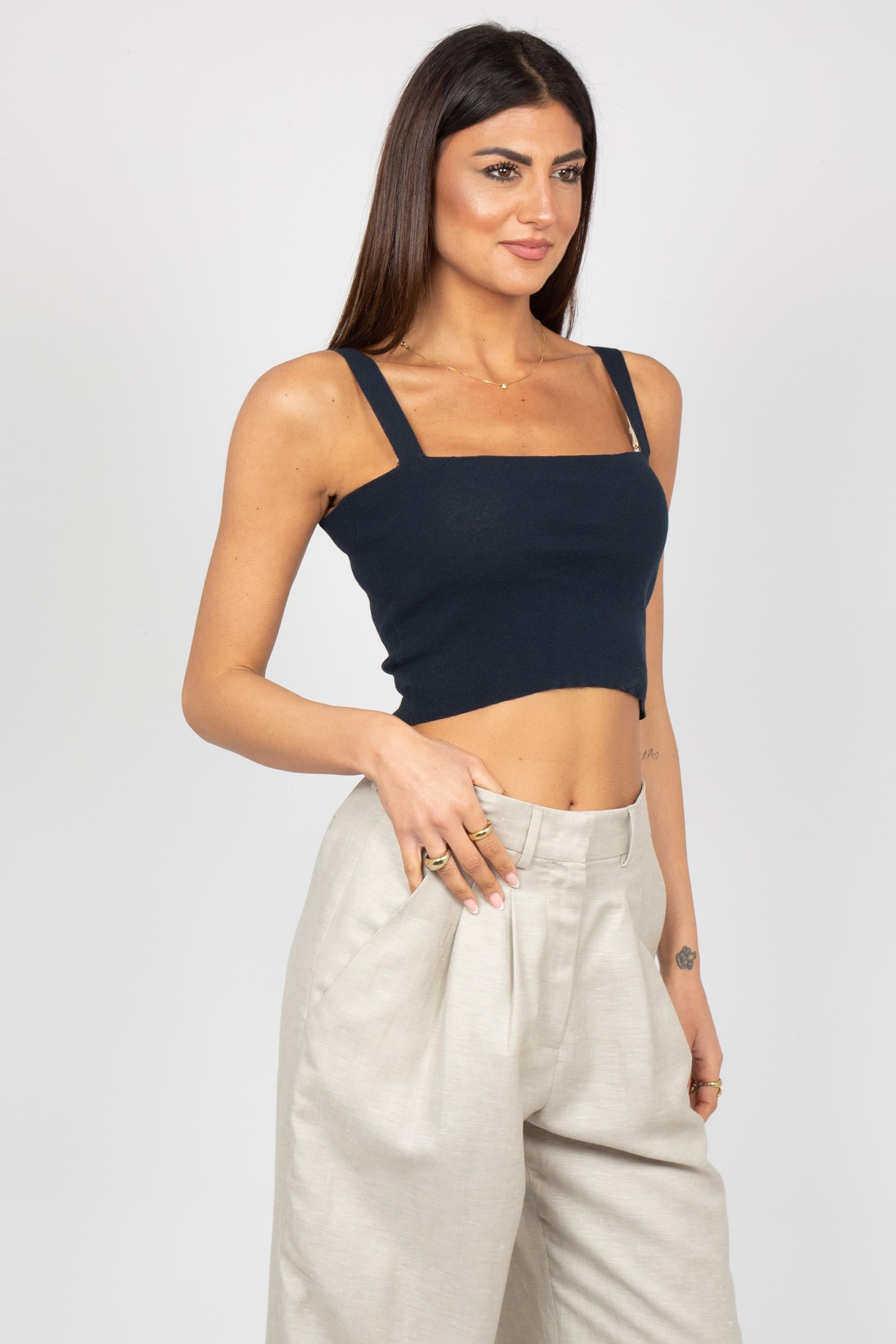 top in misto cotone M3AB0029 BLACK SOLOTRE 
