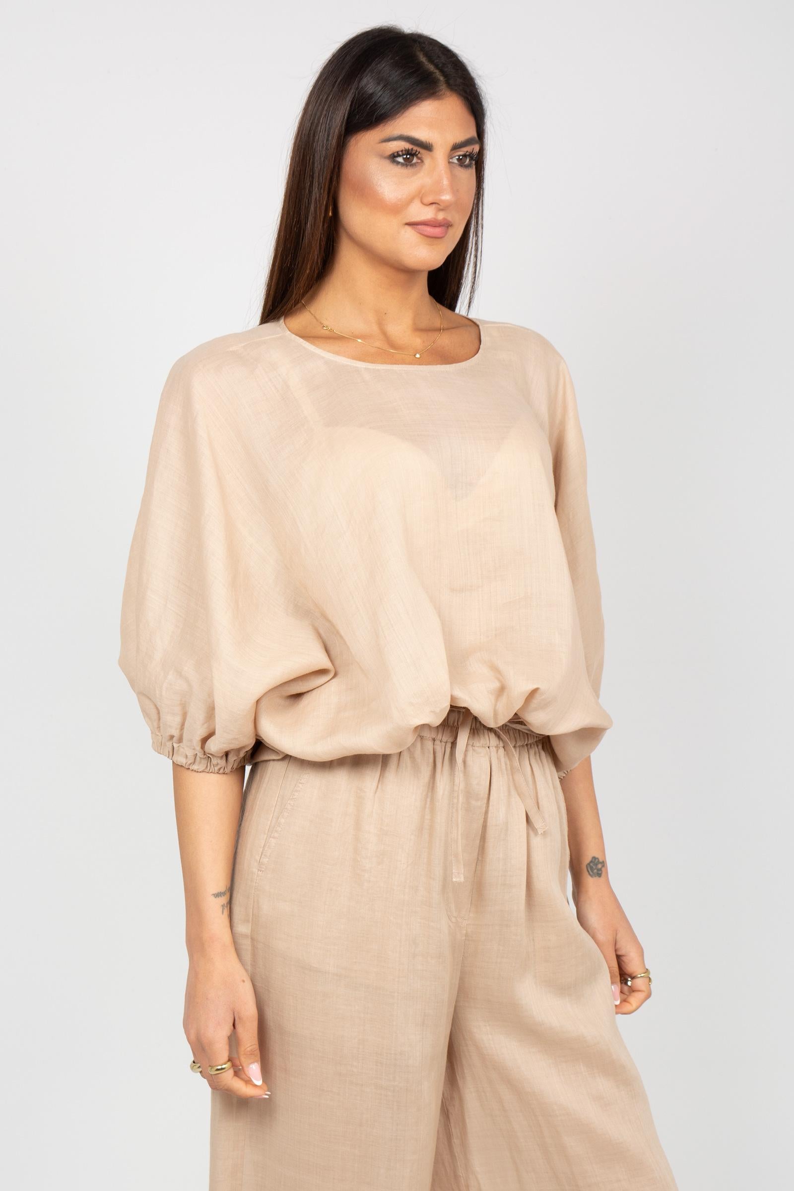 blusa ampia in ramie M1AB0204 NATURALE SOLOTRE 