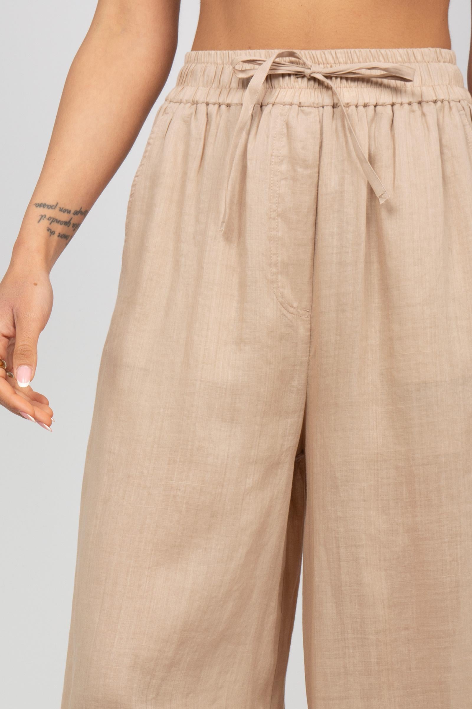 pantalone ampio in ramie M1AB0203 NATURALE SOLOTRE 