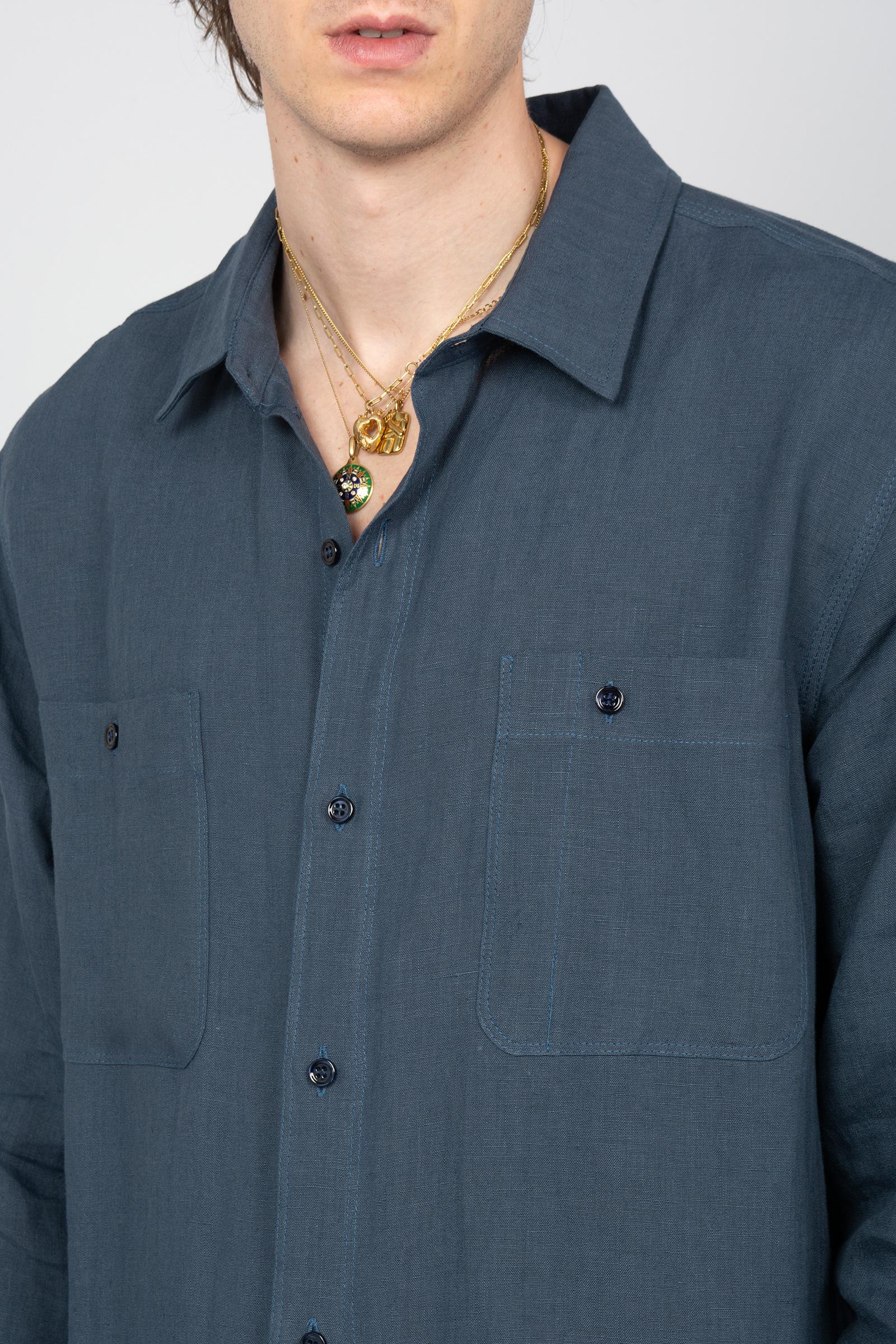 camicia oversize in lino B6AB0018 BLUE AMARANTO 