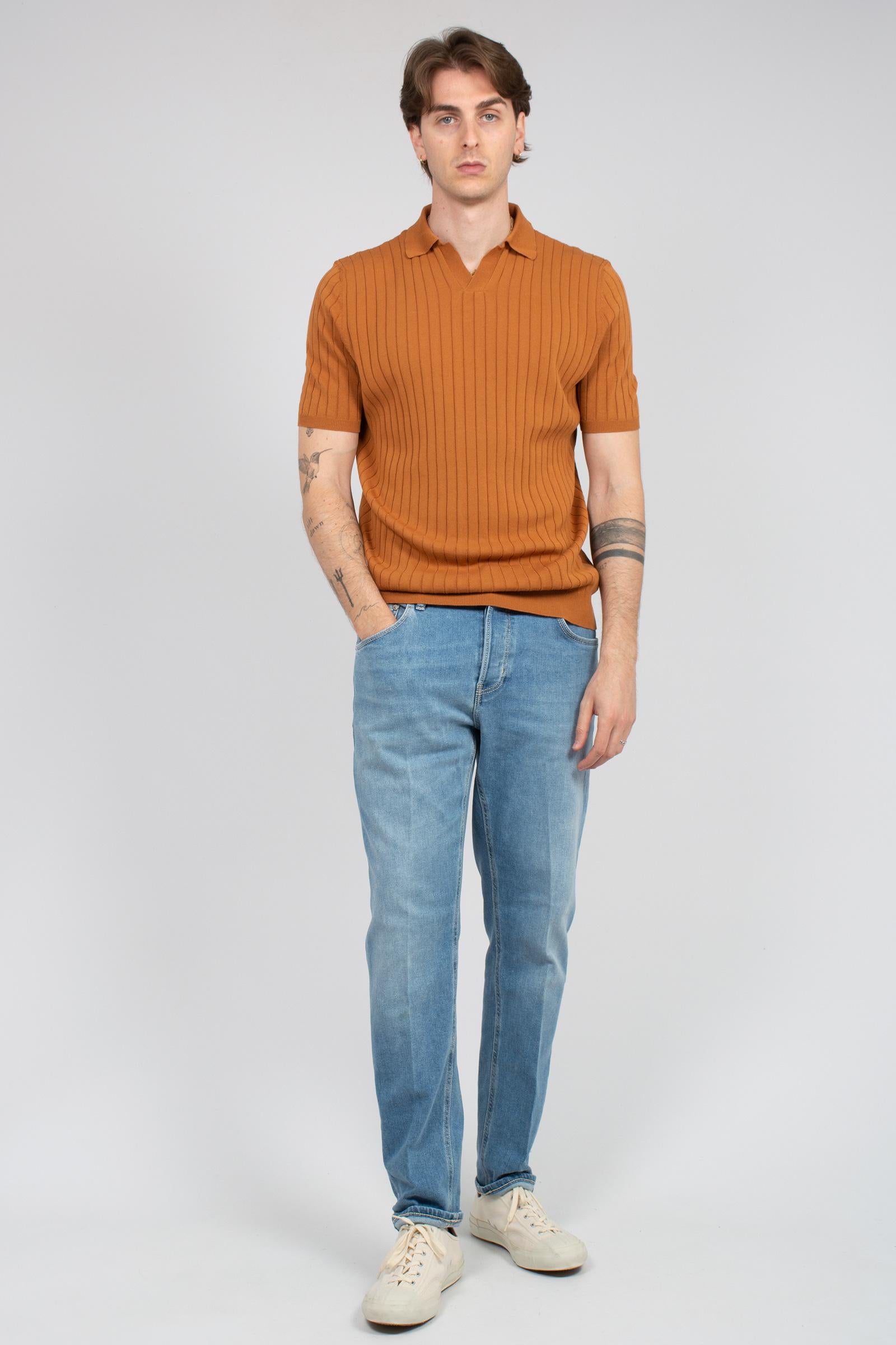polo a coste in cotone B9AB0048 TABACCO AMARANTO 