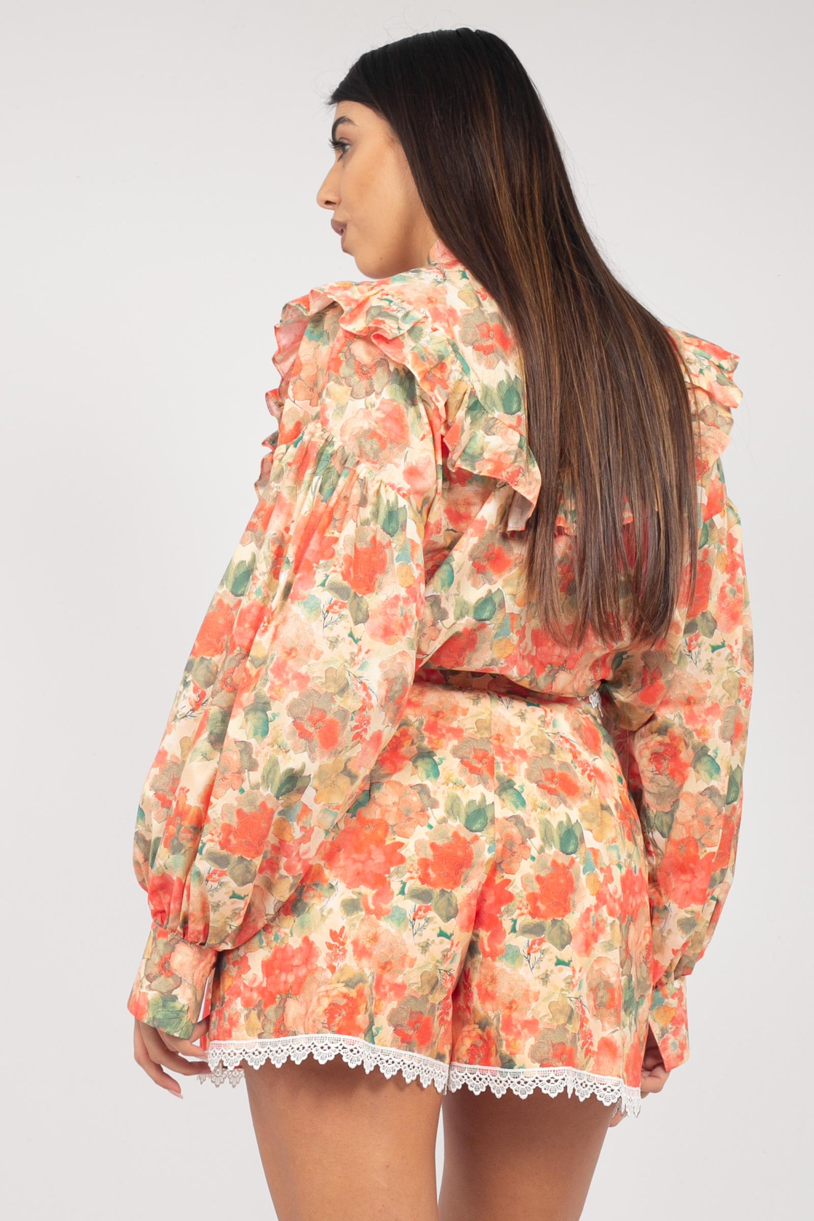 camicia in cotone stampa fiori CA566ART14109 ARANCIO ACTUALEE 