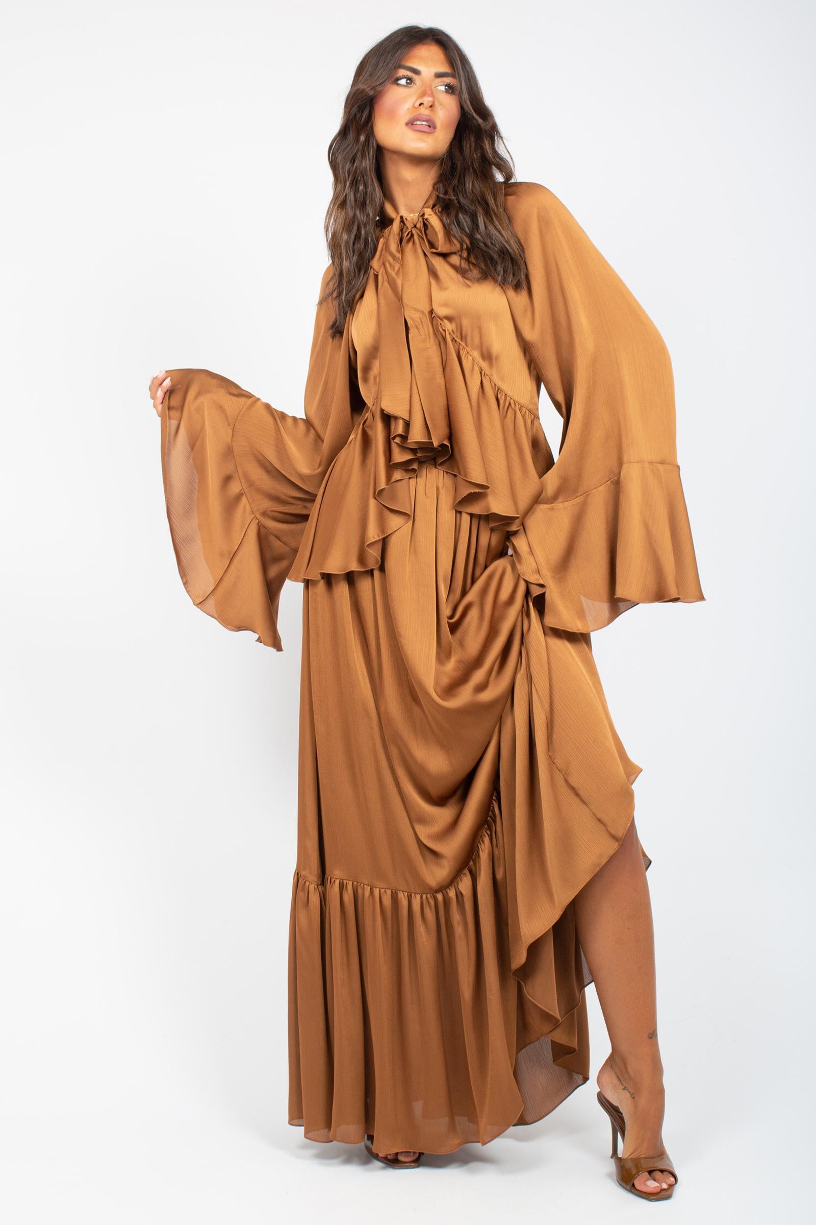 camicia oversize con balza CA586ART15107 CHOCOLAT ACTUALEE 