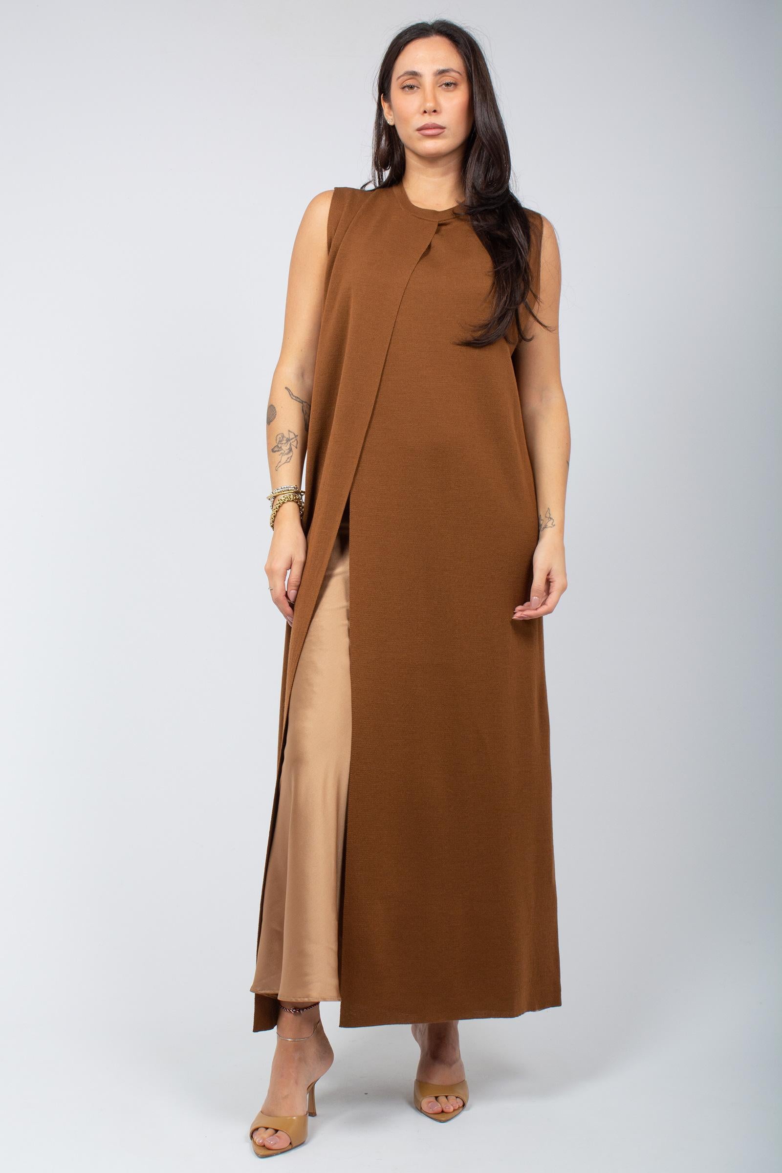 abito lungo con spacco in lana merinos 253F03233 07 ROBERTO COLLINA 