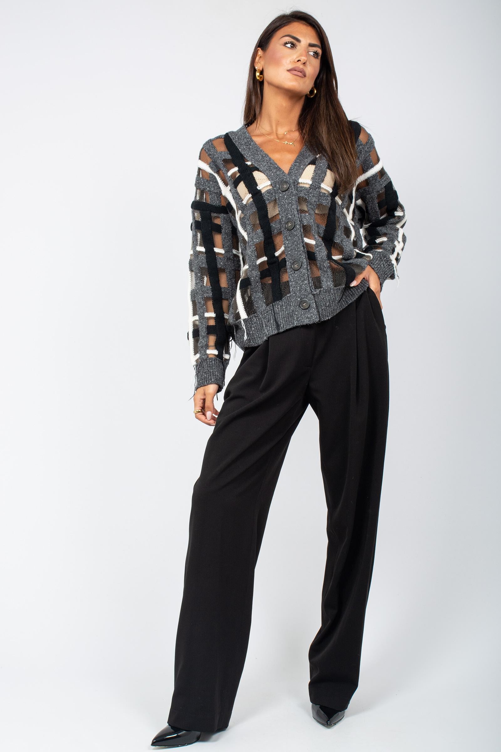 cardigan check in misto lana AI25AFD58 653 ATOMO FACTORY 