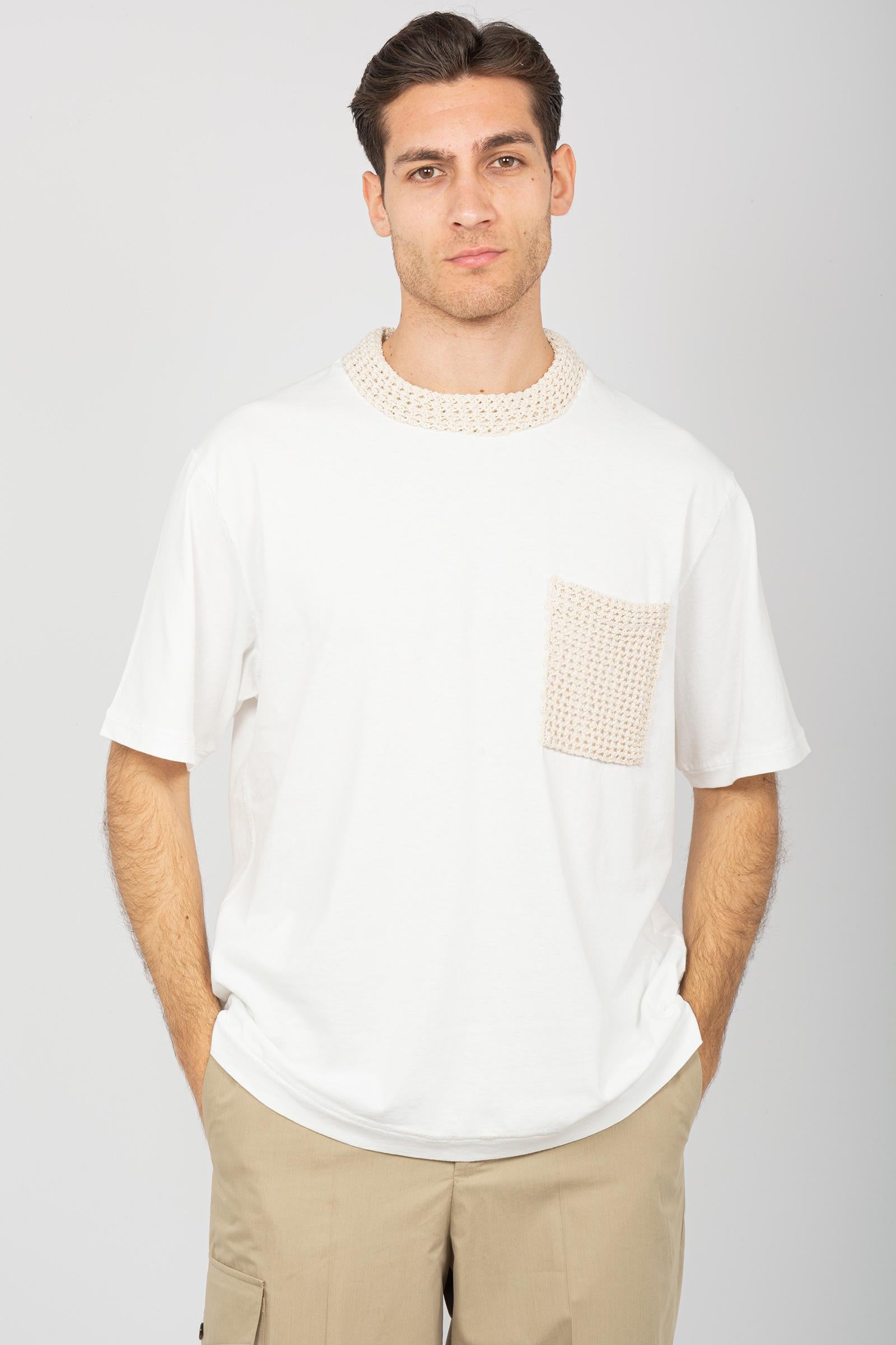 t-shirt in cotone e crochet AFU31 01 ATOMO FACTORY 