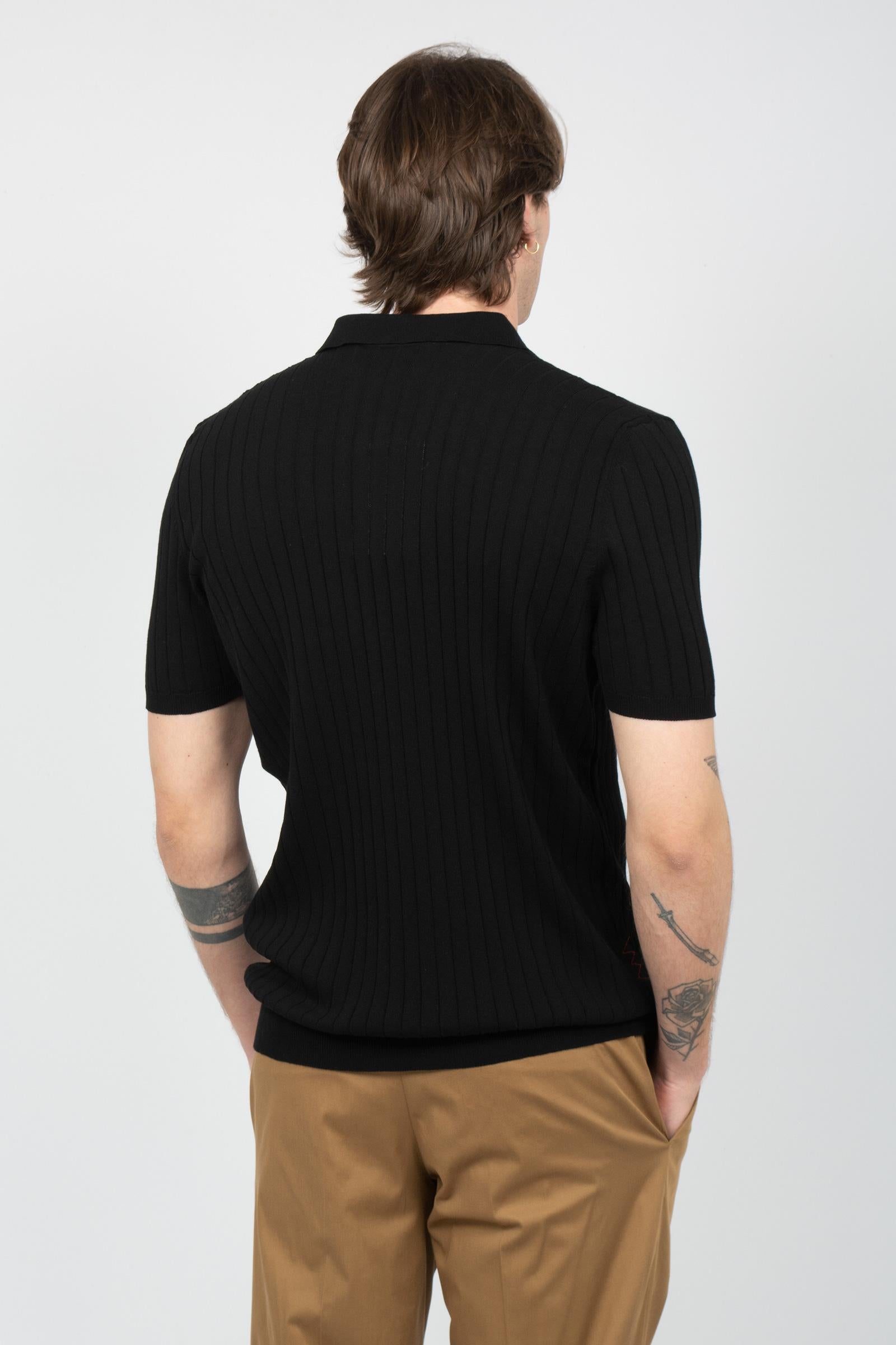 polo a coste in cotone B9AB0048 NERO AMARANTO 
