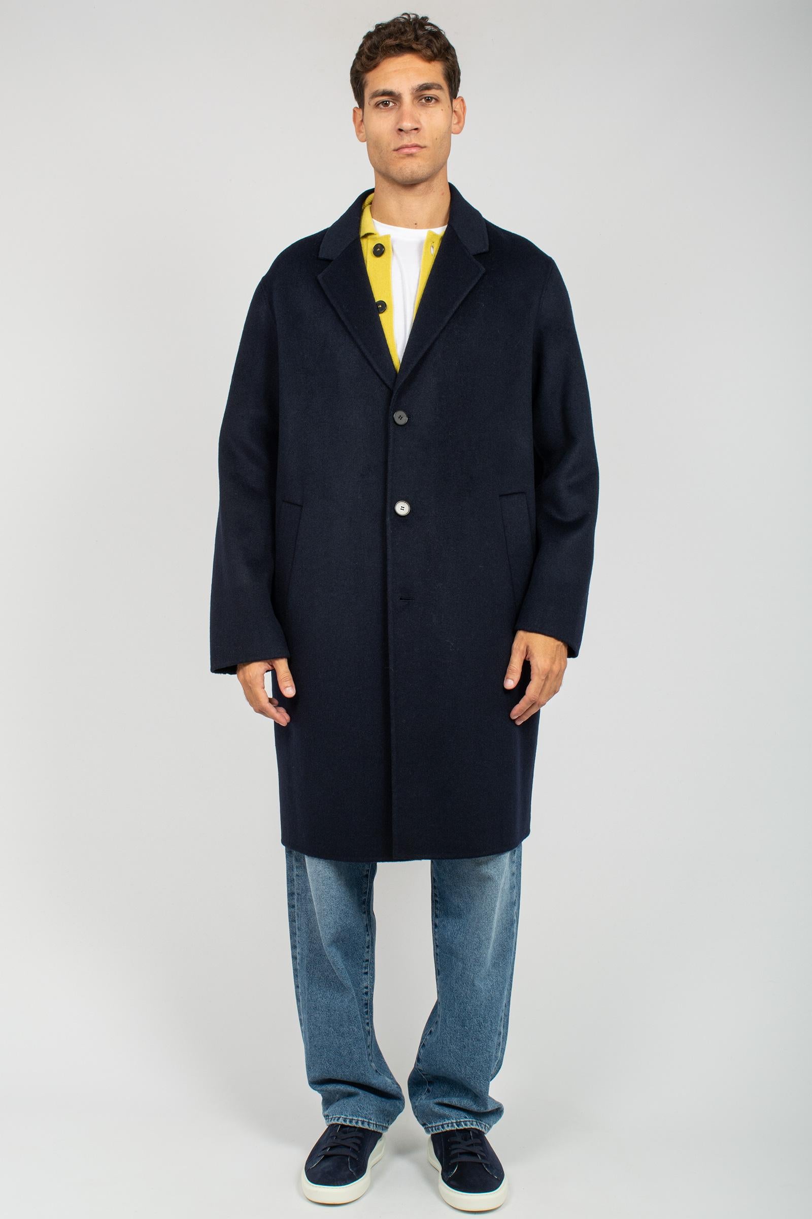 cappotto oversize in panno di lana B6F0022 NAVY AMARANTO 