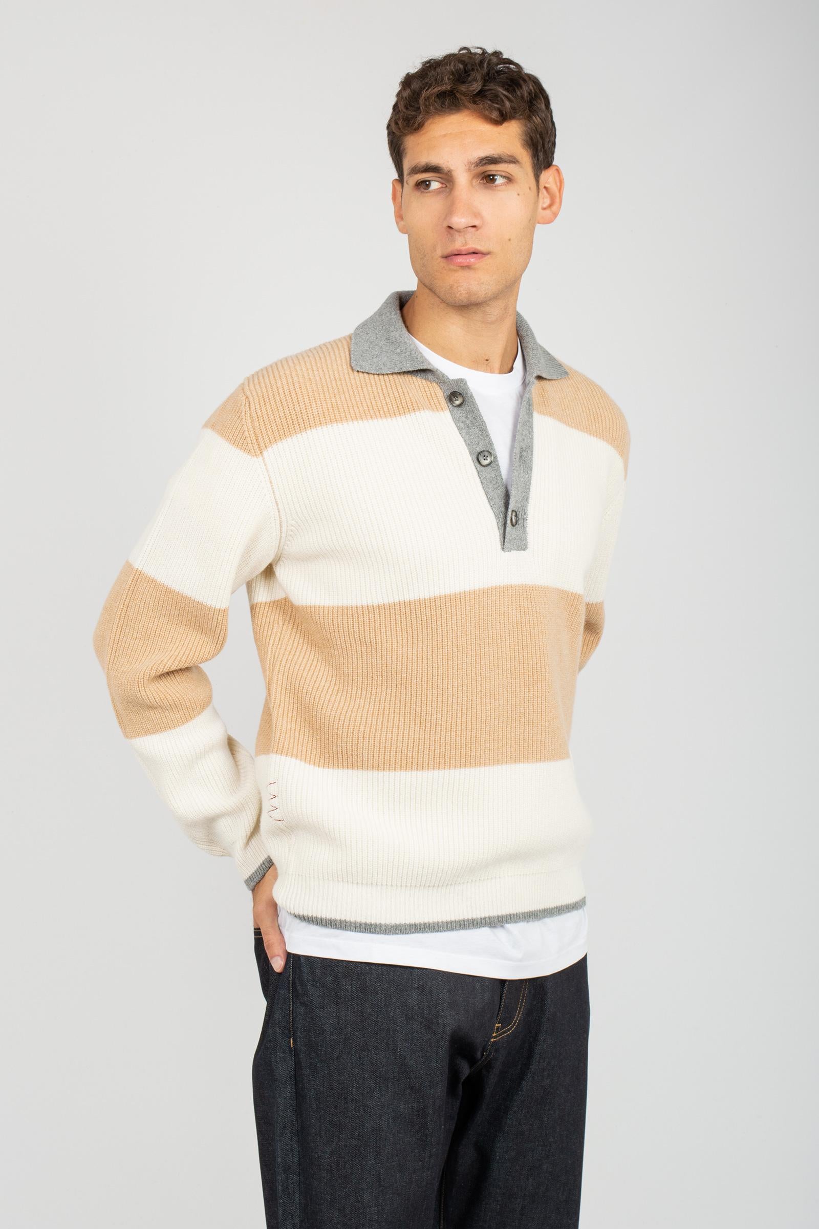 polo a righe in lana B9F0001 NOCCIOLA AMARANTO 