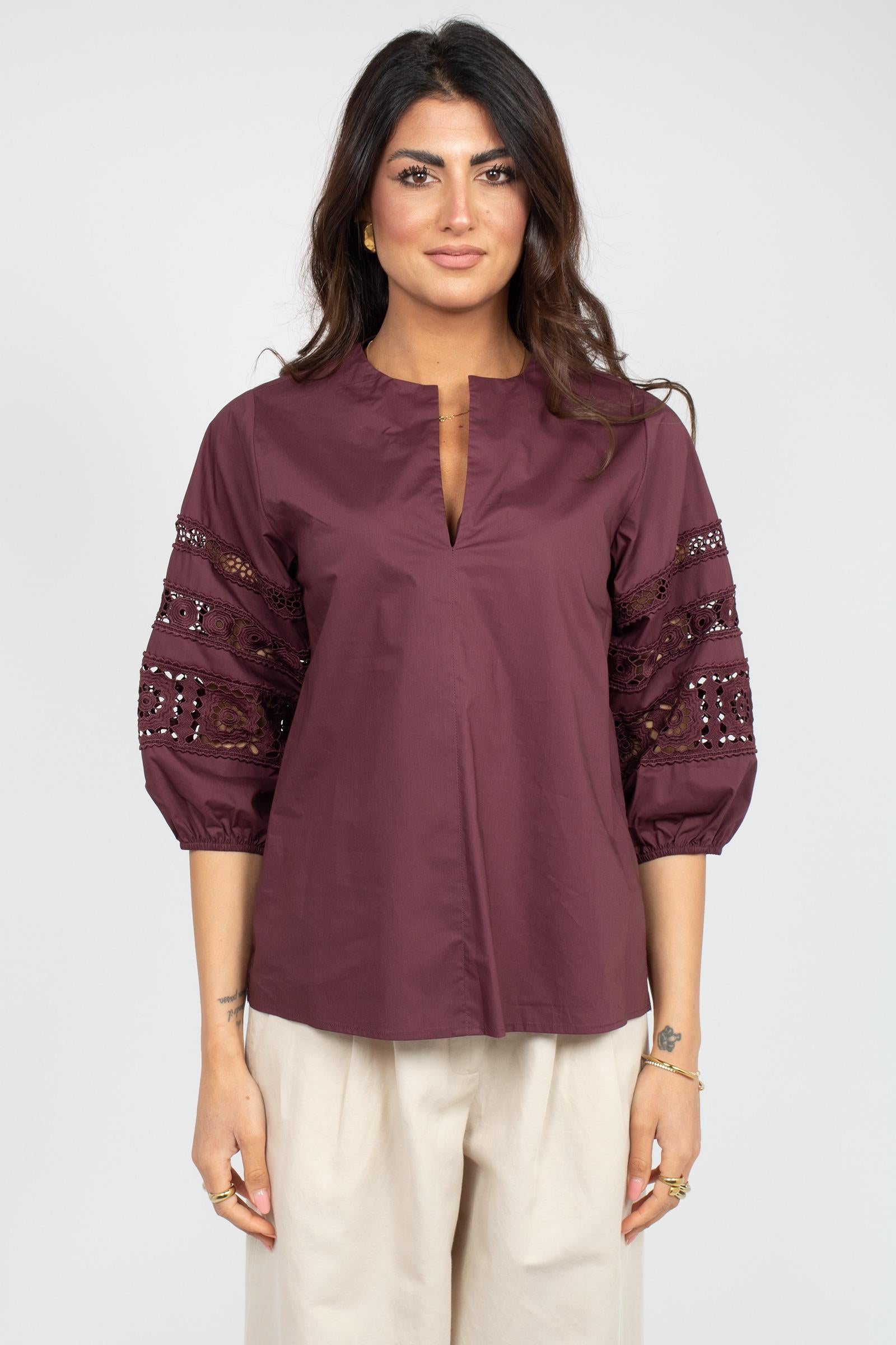blusa in cotone e pizzo 261M1265 247 MAIDA MILA 