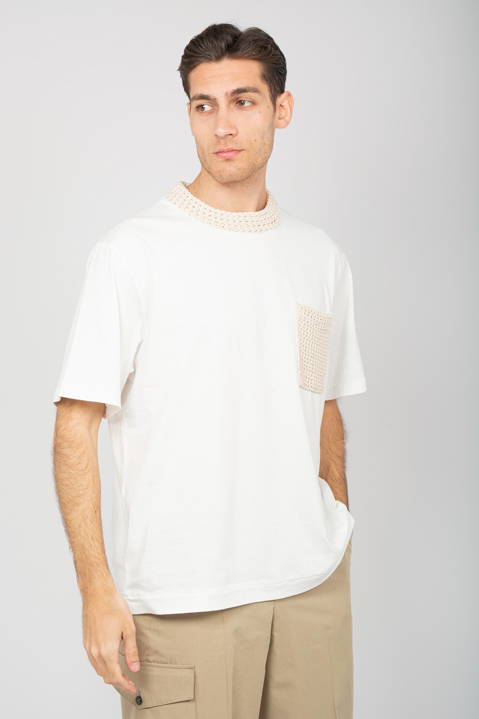 t-shirt in cotone e crochet AFU31 01 ATOMO FACTORY 