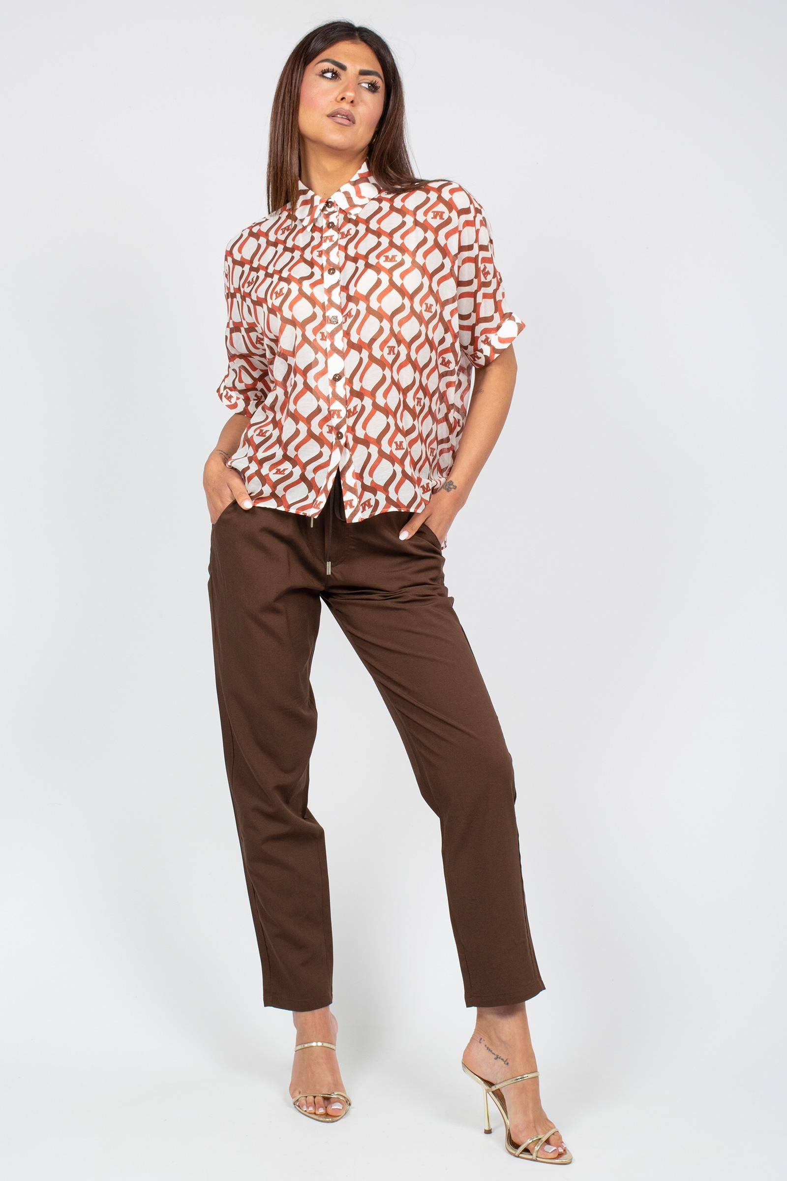 pantalone in lino lavata P11408LINOLAVATO MARRONE SANGERMANO 