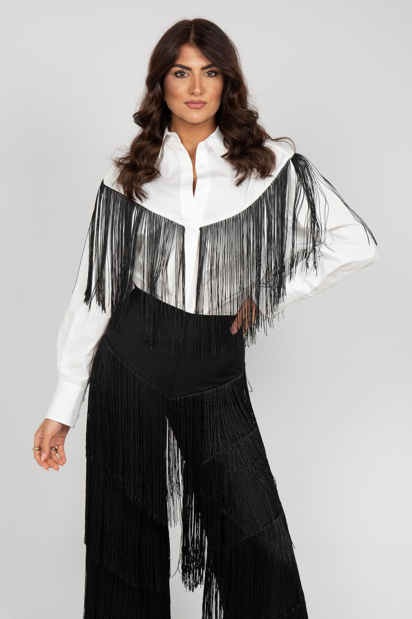camicia in popeline con frange S26SL17 W116 WEILI ZHENG 