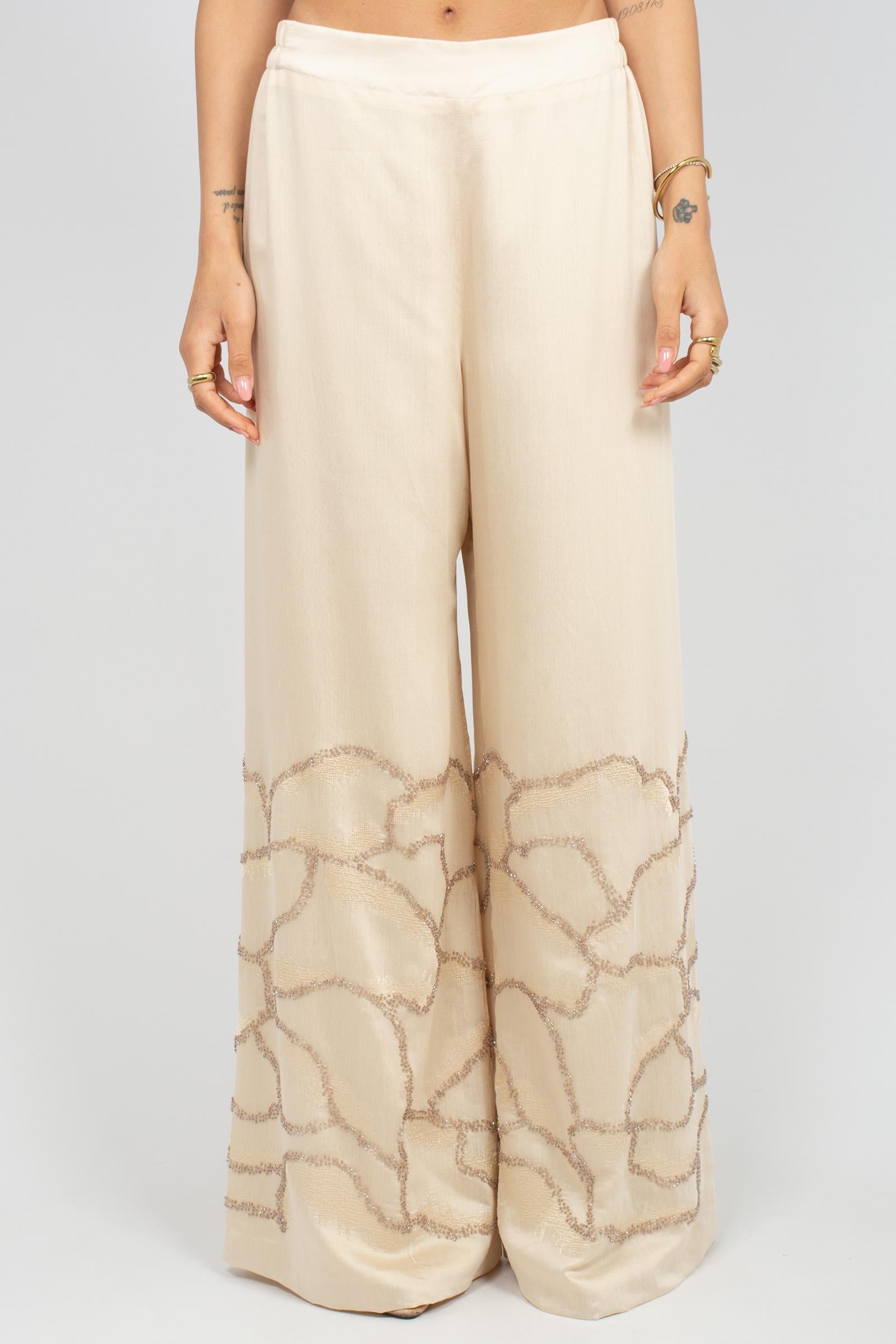 pantalone ampio con ricamo perline VALEN390 1366 HANAMI D'OR 