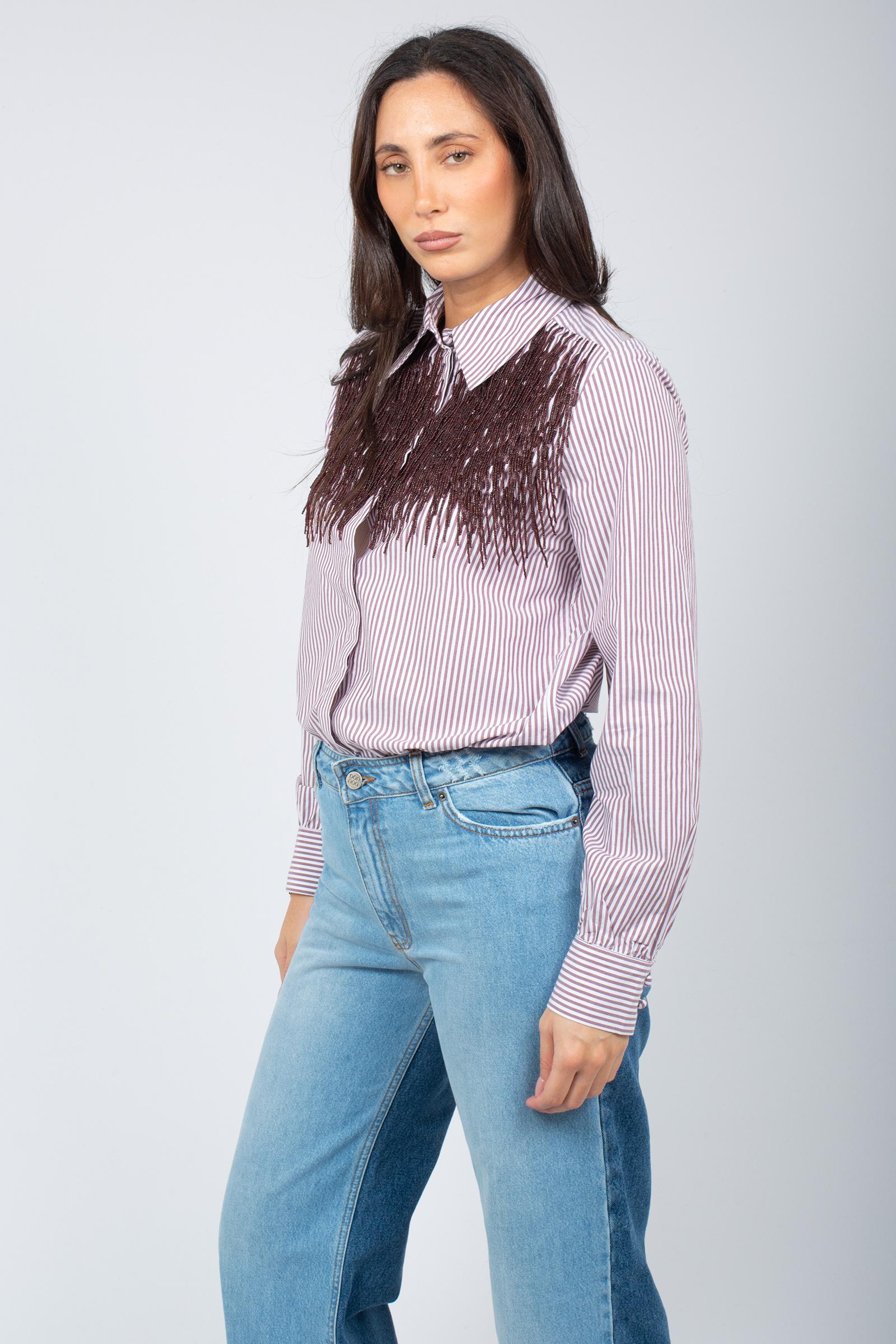 camicia a righe con ricami JM556415212 33B10 MALIPARMI 