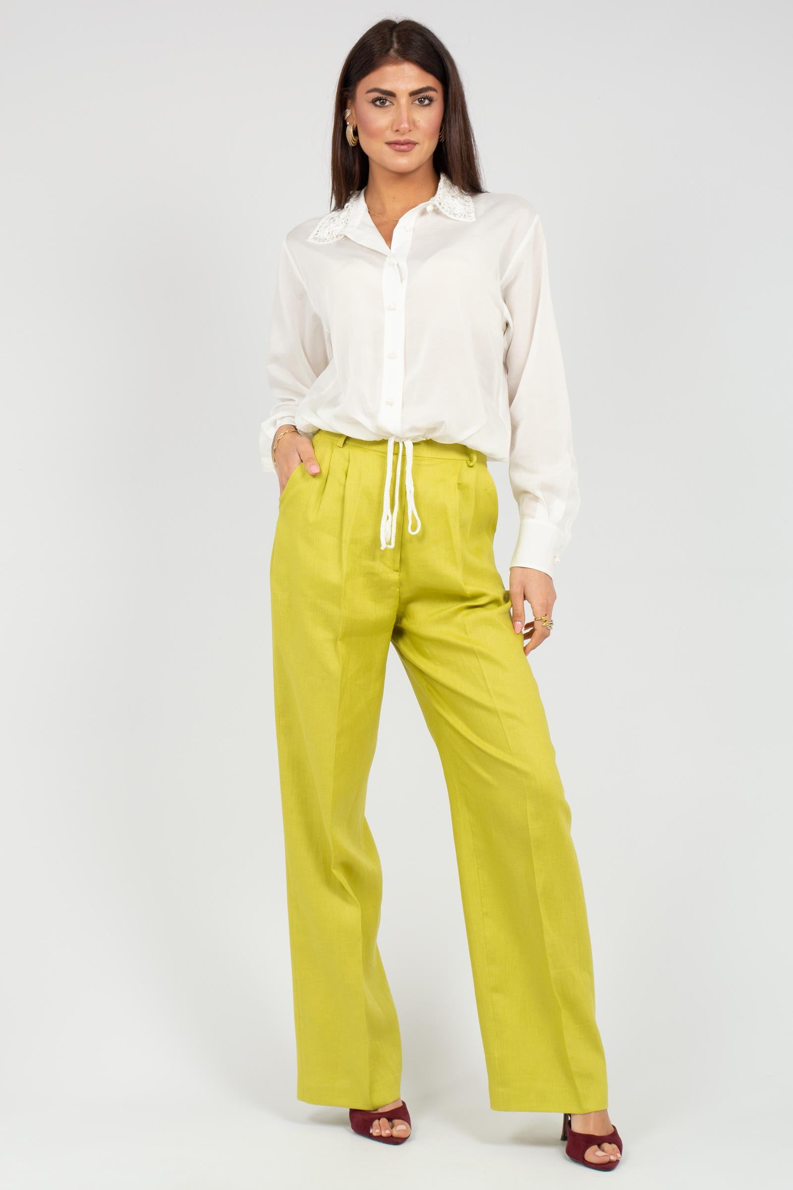 pantalone wide leg in lino PA3032ARTPT02712 GREEN ACTUALEE 