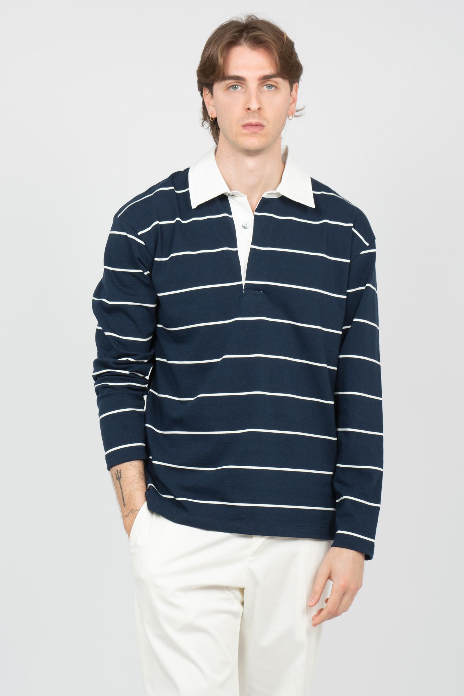 polo a righe in cotone B6AB0011 BLUE AMARANTO 