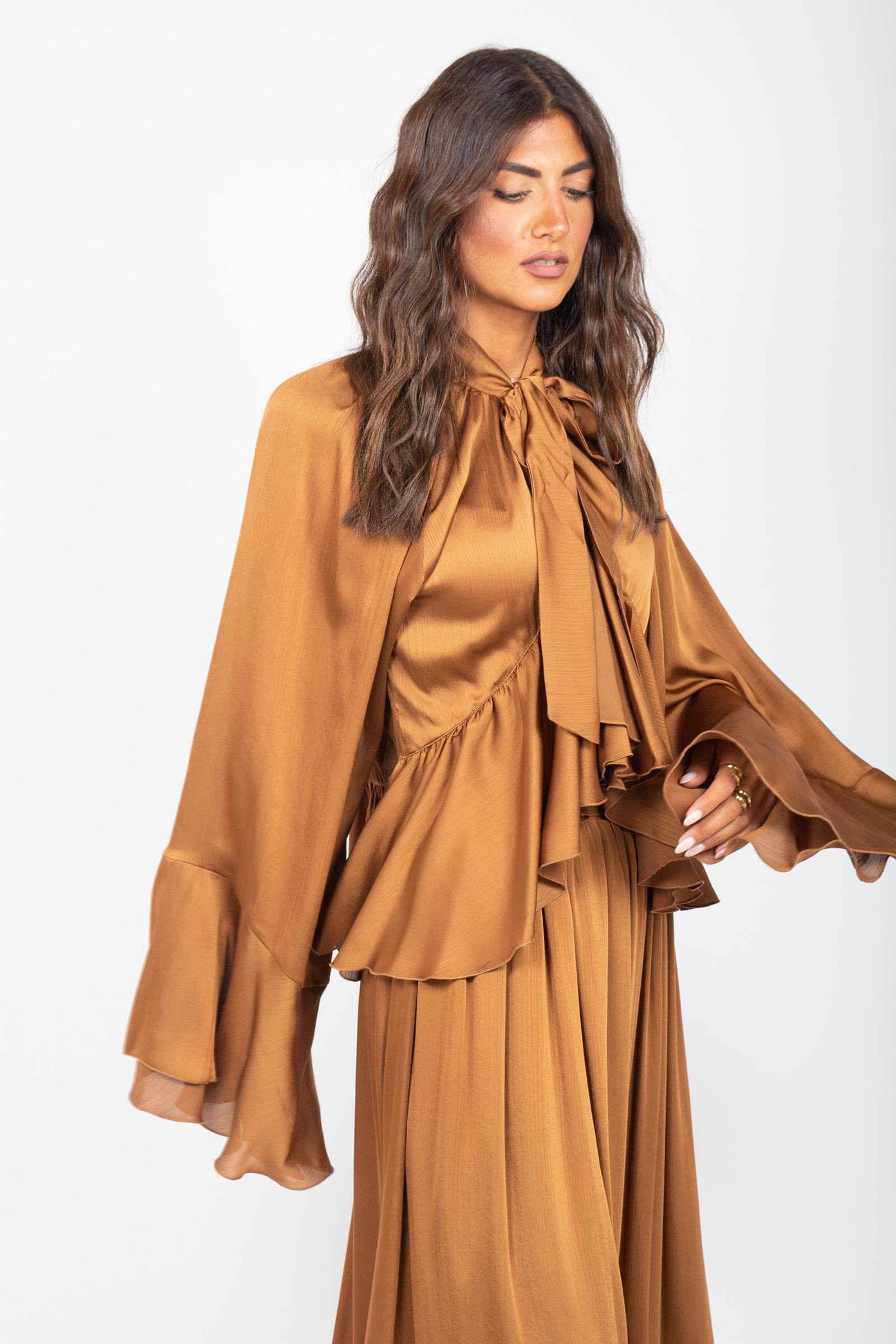 camicia oversize con balza CA586ART15107 CHOCOLAT ACTUALEE 