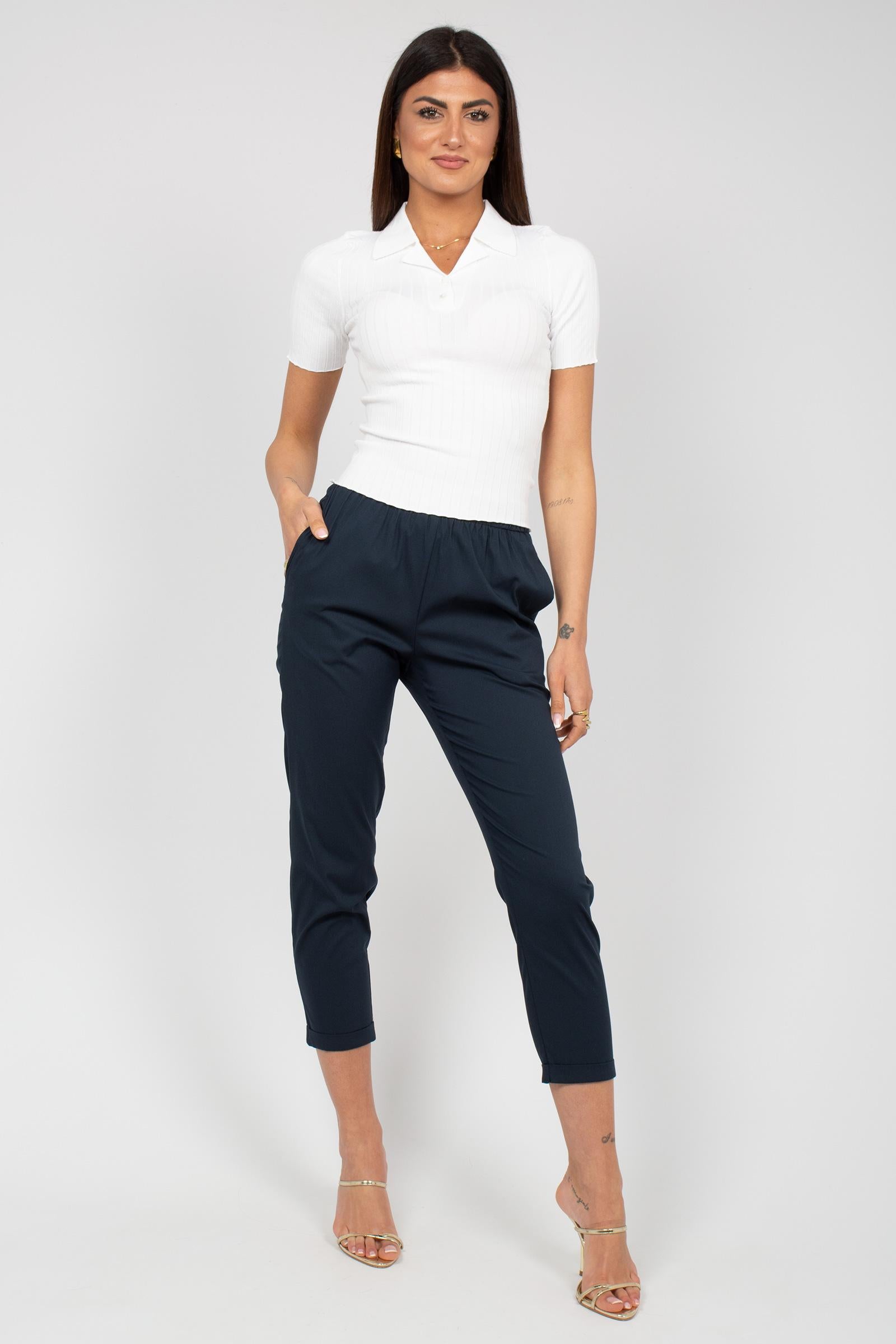 jogger in popeline di cotone M1AB0087 BLUE SOLOTRE 
