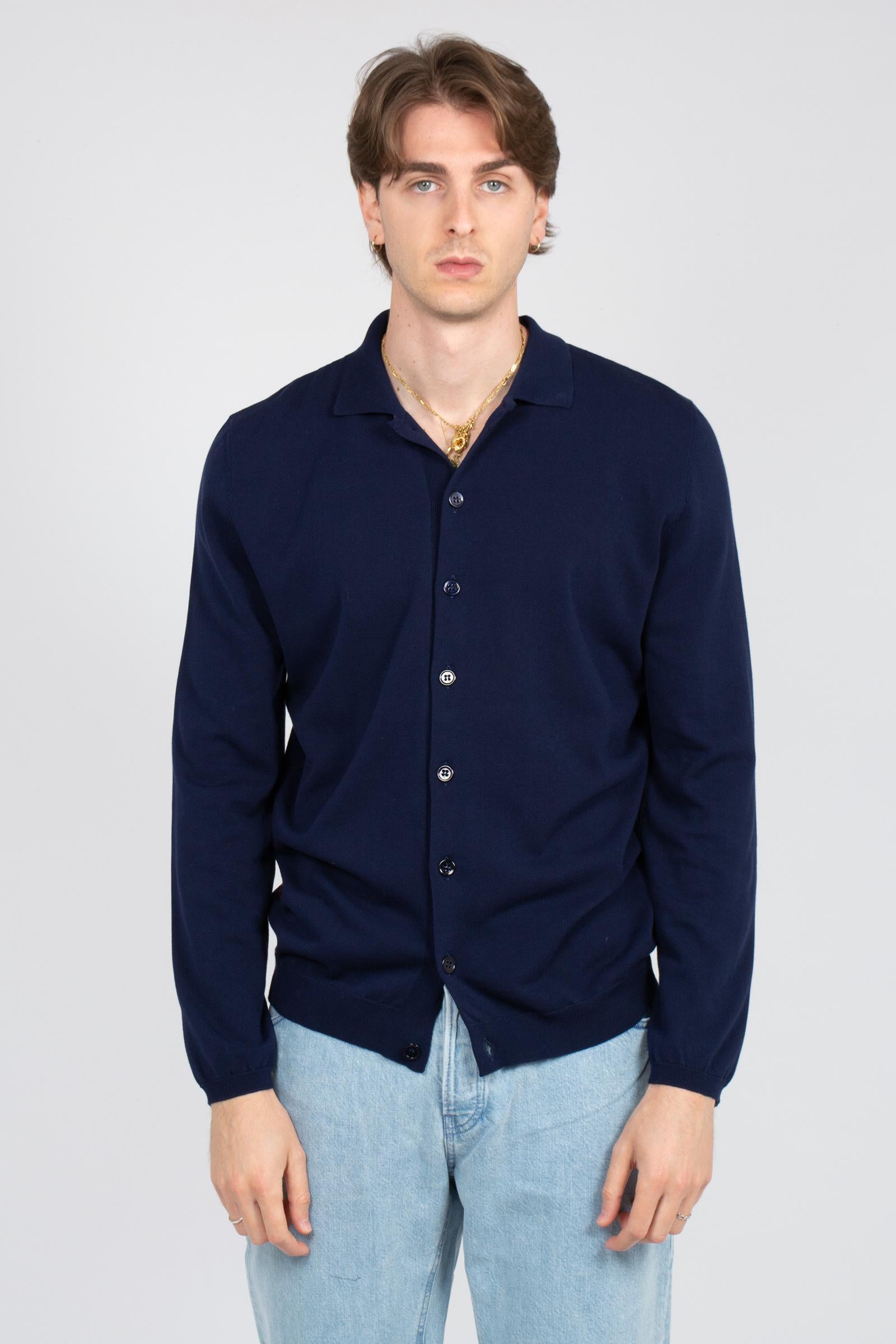 camicia in filo di cotone B9AB0052 BLU AMARANTO 