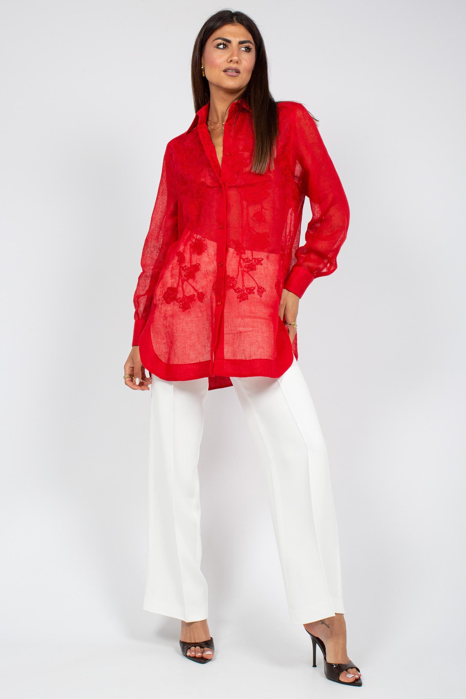 camicia in lino con ricami D484K617KGC 81673 ERMANNO SCERVINO LIFE 