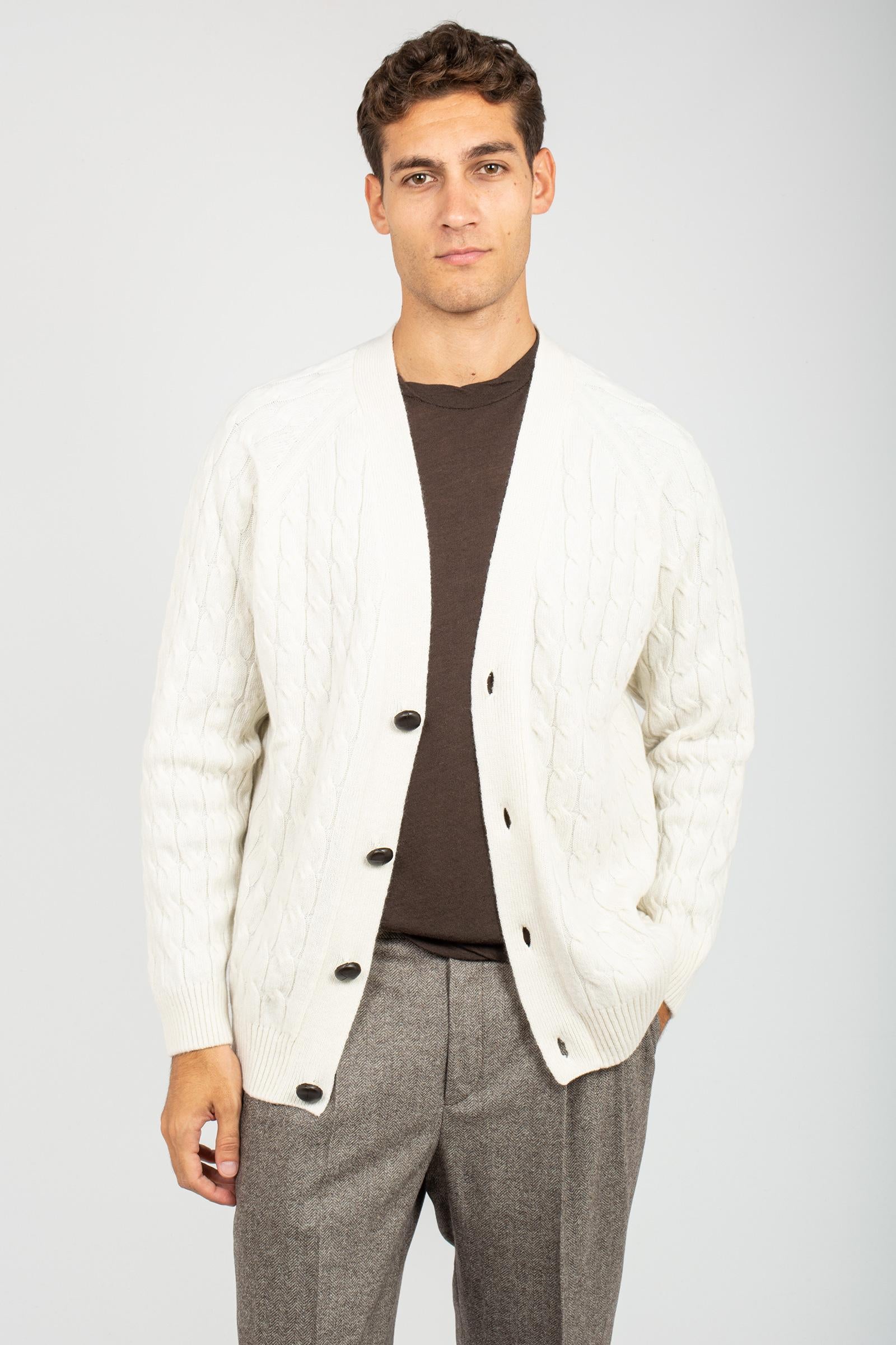 cardigan a trecce in lana B9F0106 PANNA AMARANTO 
