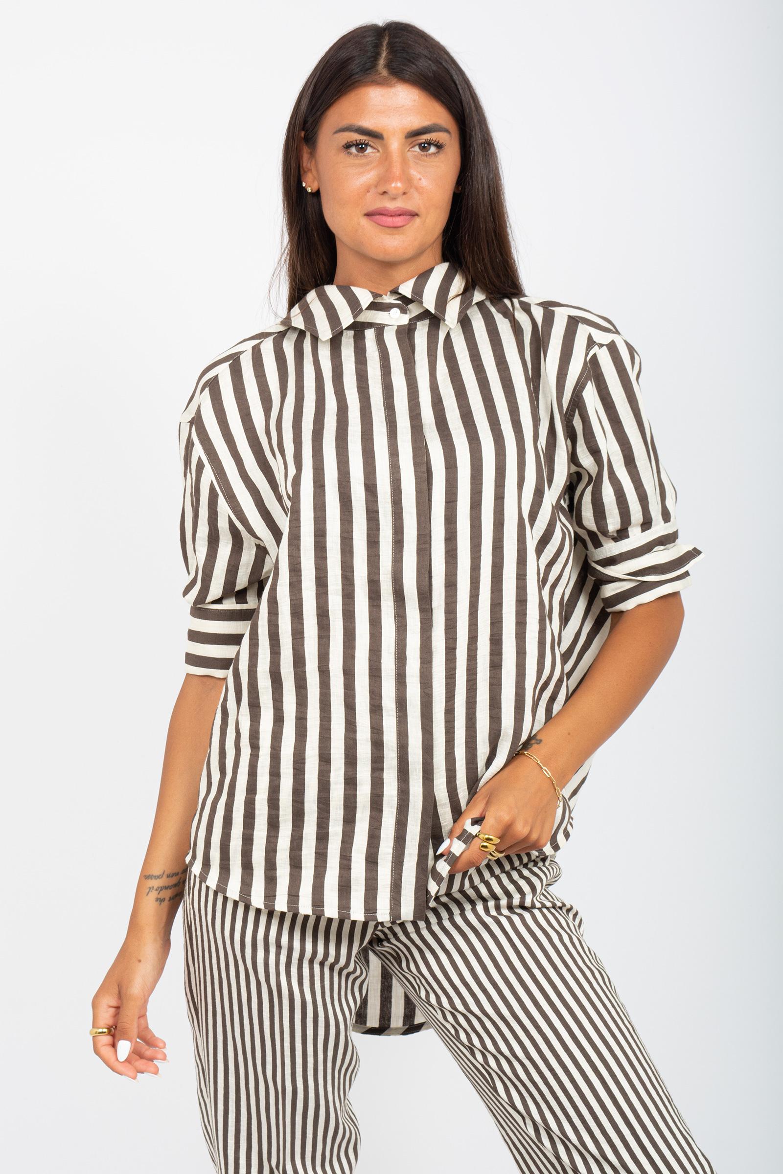 camicia a righe in misto lino CA1433330049 250 SEVENTY 