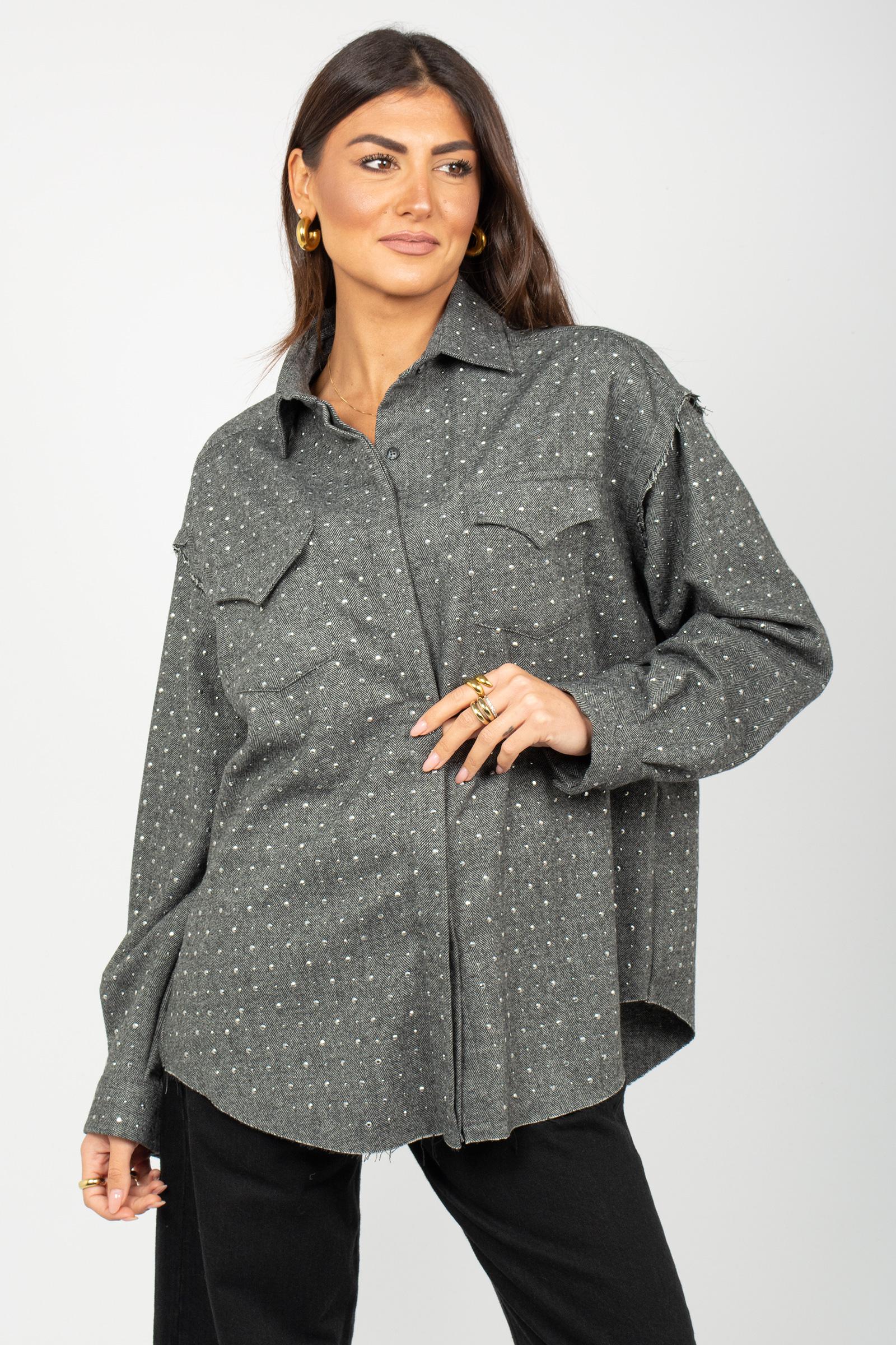 camicia herringbone con borchie F5PKWOSI136 200 A PAPER KID 