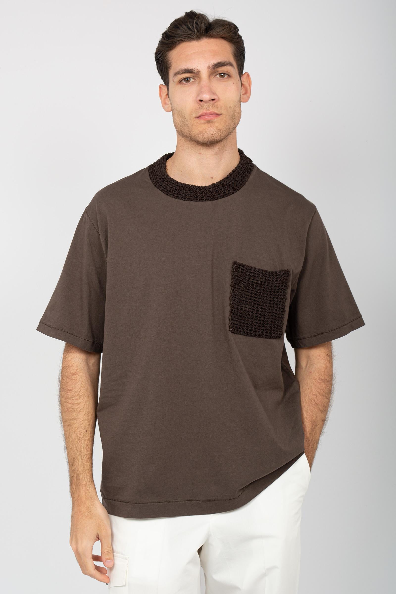 t-shirt in cotone e crochet AFU31 24 ATOMO FACTORY 