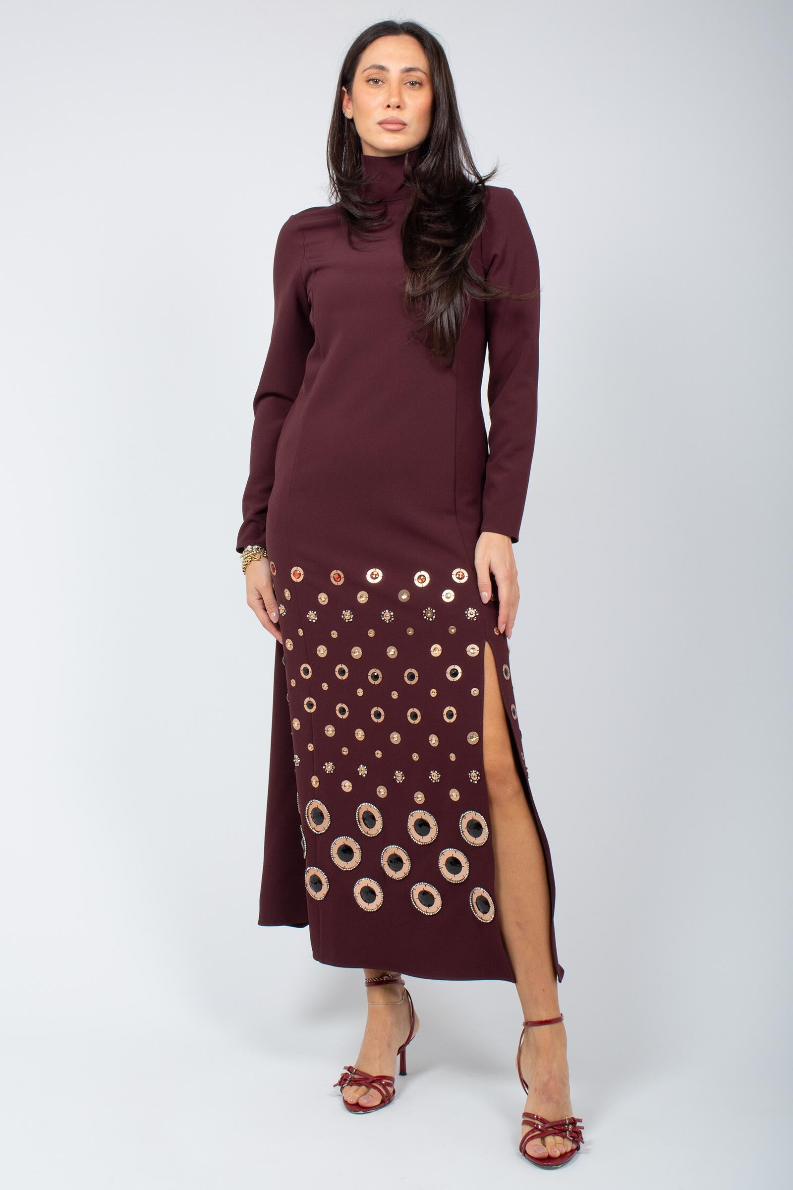 abito lungo con ricamo disco JF668450657 50022 MALIPARMI 