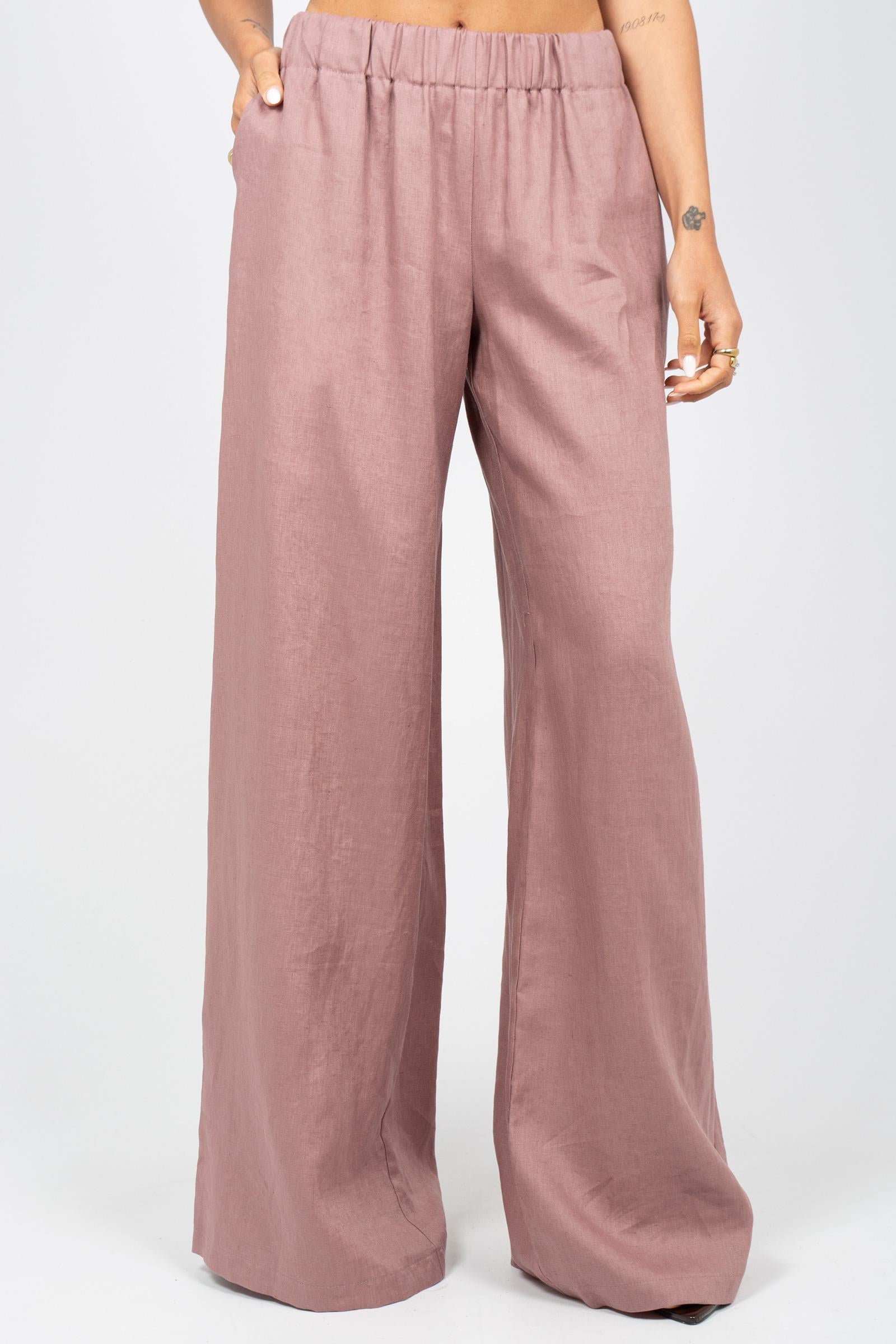 pantalone in lino PA3026ART16172 PINK ACTUALEE 