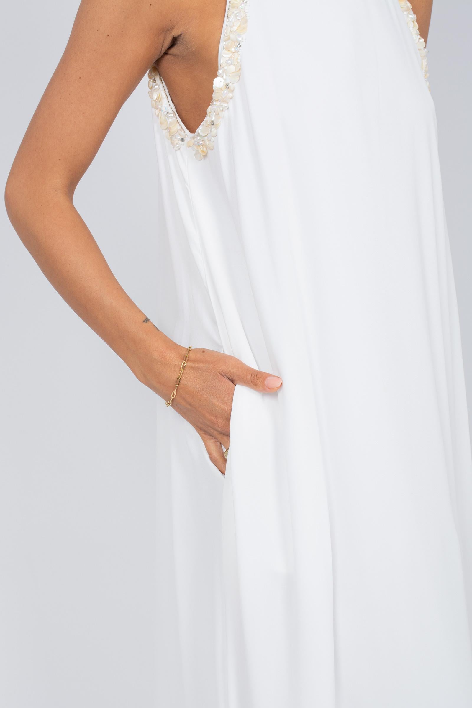 abito lungo con ricami al collo MS2623 WHITE MIRIAM STELLA 