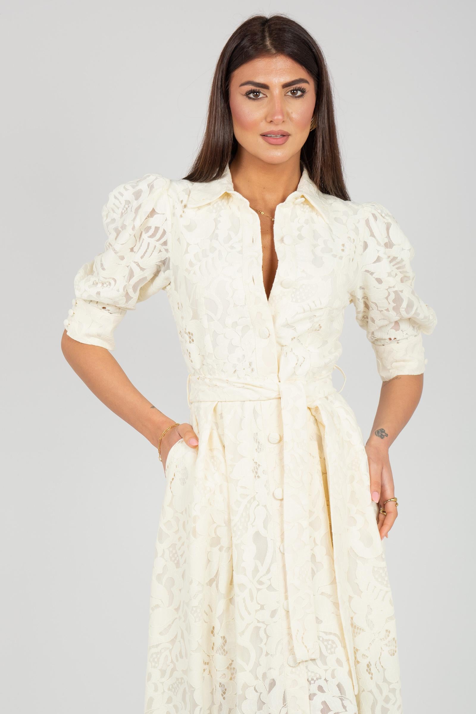 abito chemisier in pizzo AB4128ART16200 WHITE ACTUALEE 