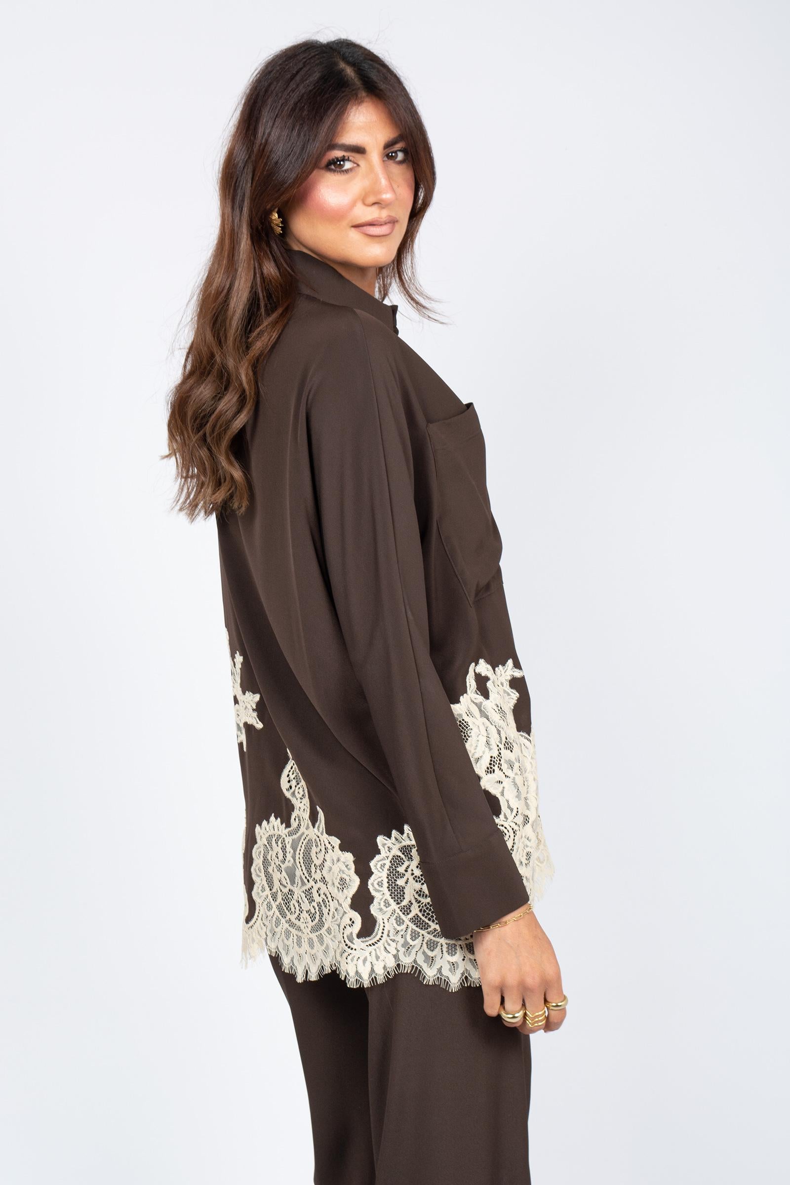 camicia in misto seta e pizzo 'tiffany' Y6SU03 V22 SEMICOUTURE 