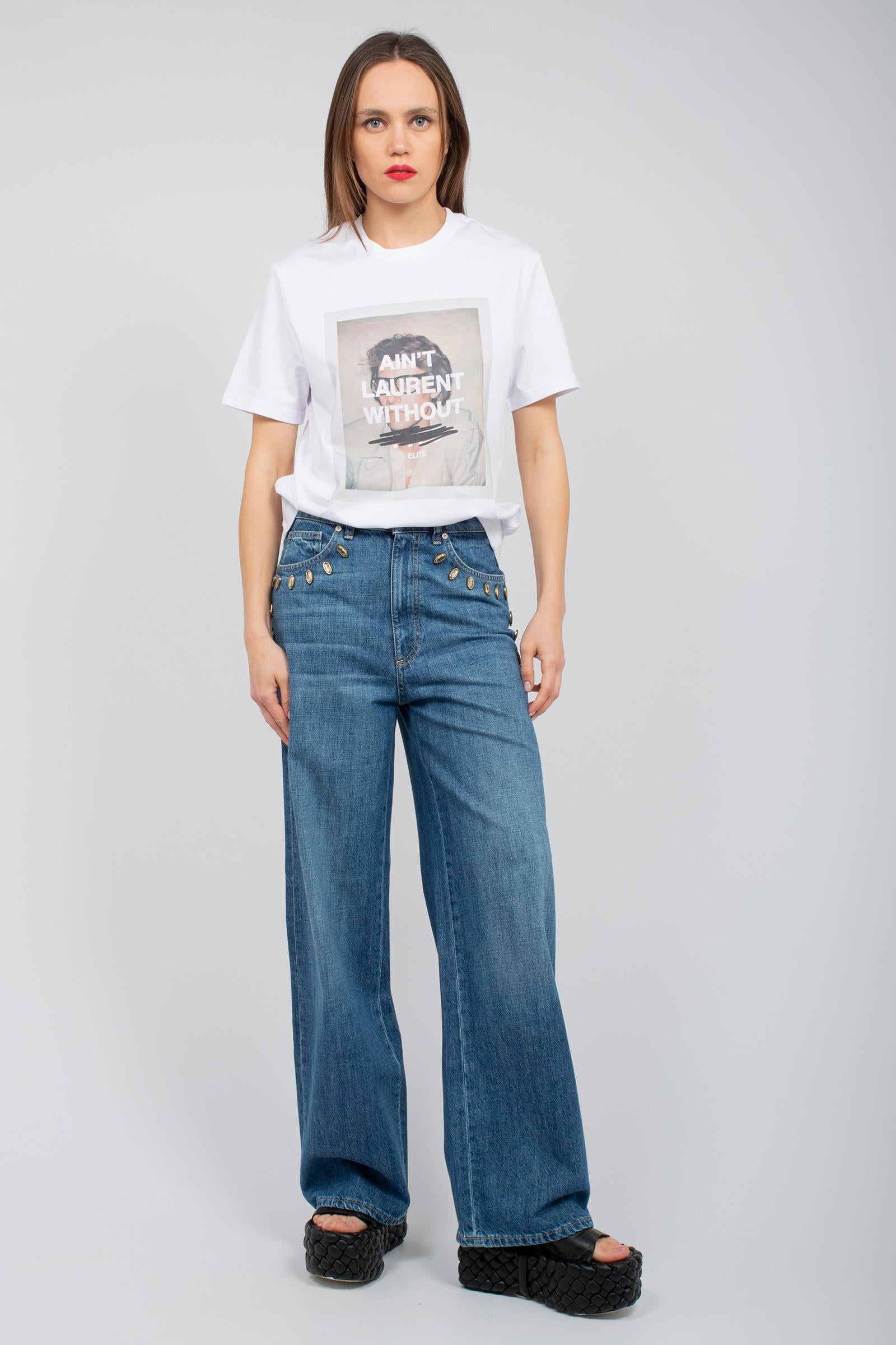 t-shirt in cotone con stampa saint laurent UTEE809LAUR WHT ELITE 