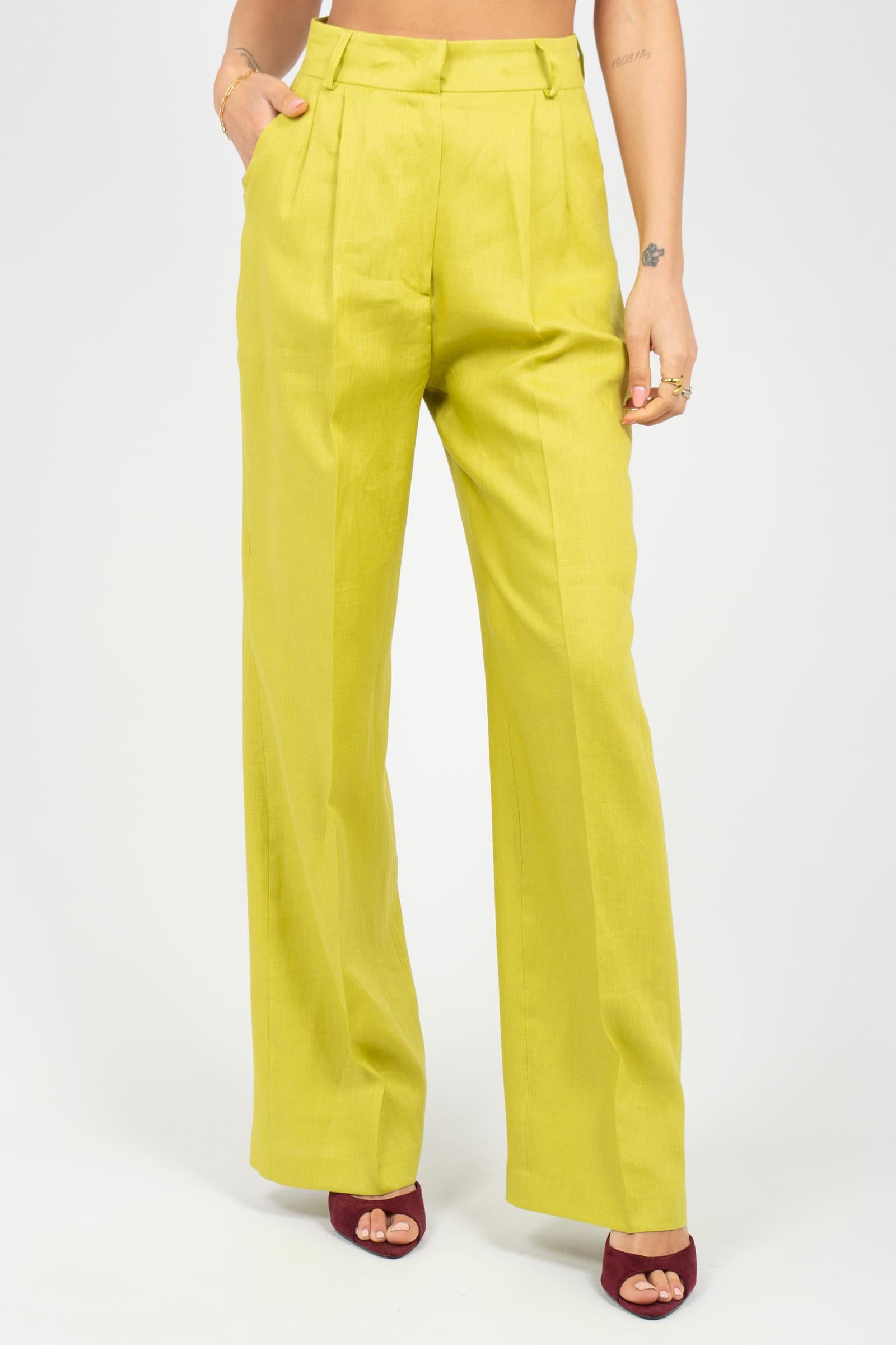 pantalone wide leg in lino PA3032ARTPT02712 GREEN ACTUALEE 