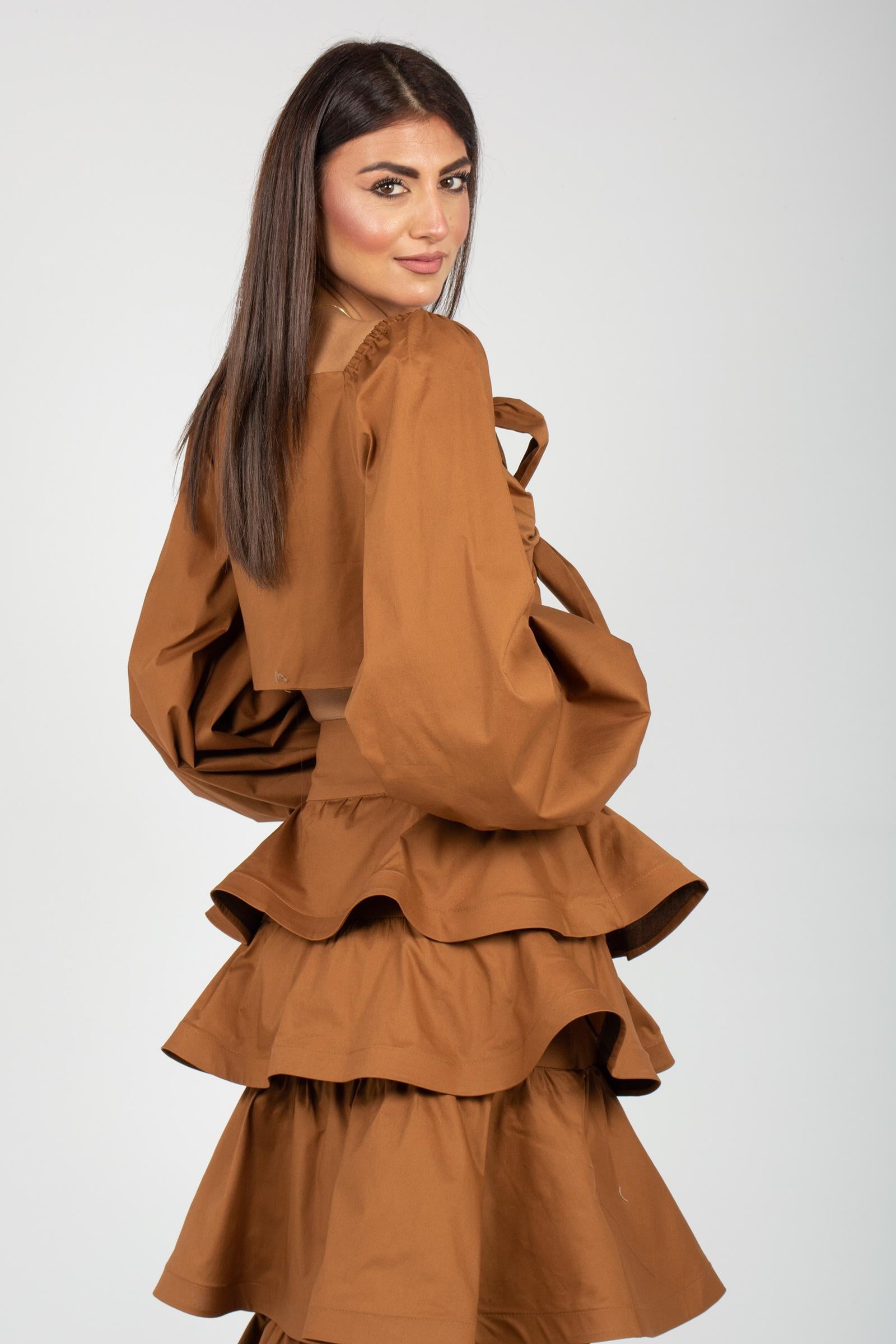 top con manica a sbuffo in cotone TO307ART16202 BROWN ACTUALEE 