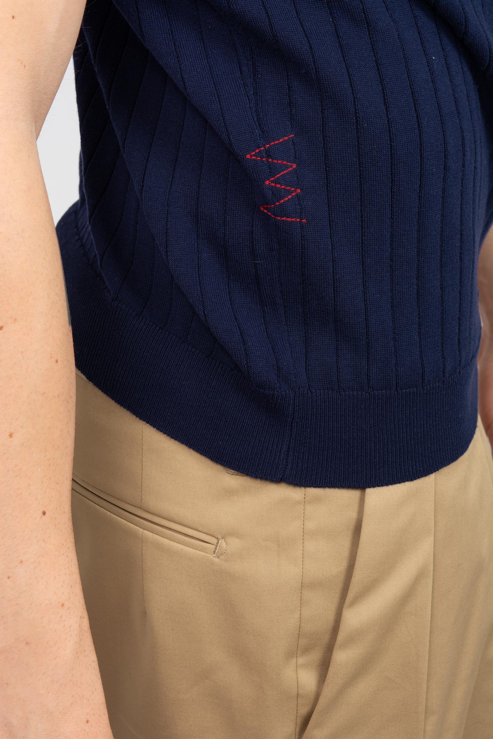 polo a coste in cotone B9AB0048 NAVY AMARANTO 
