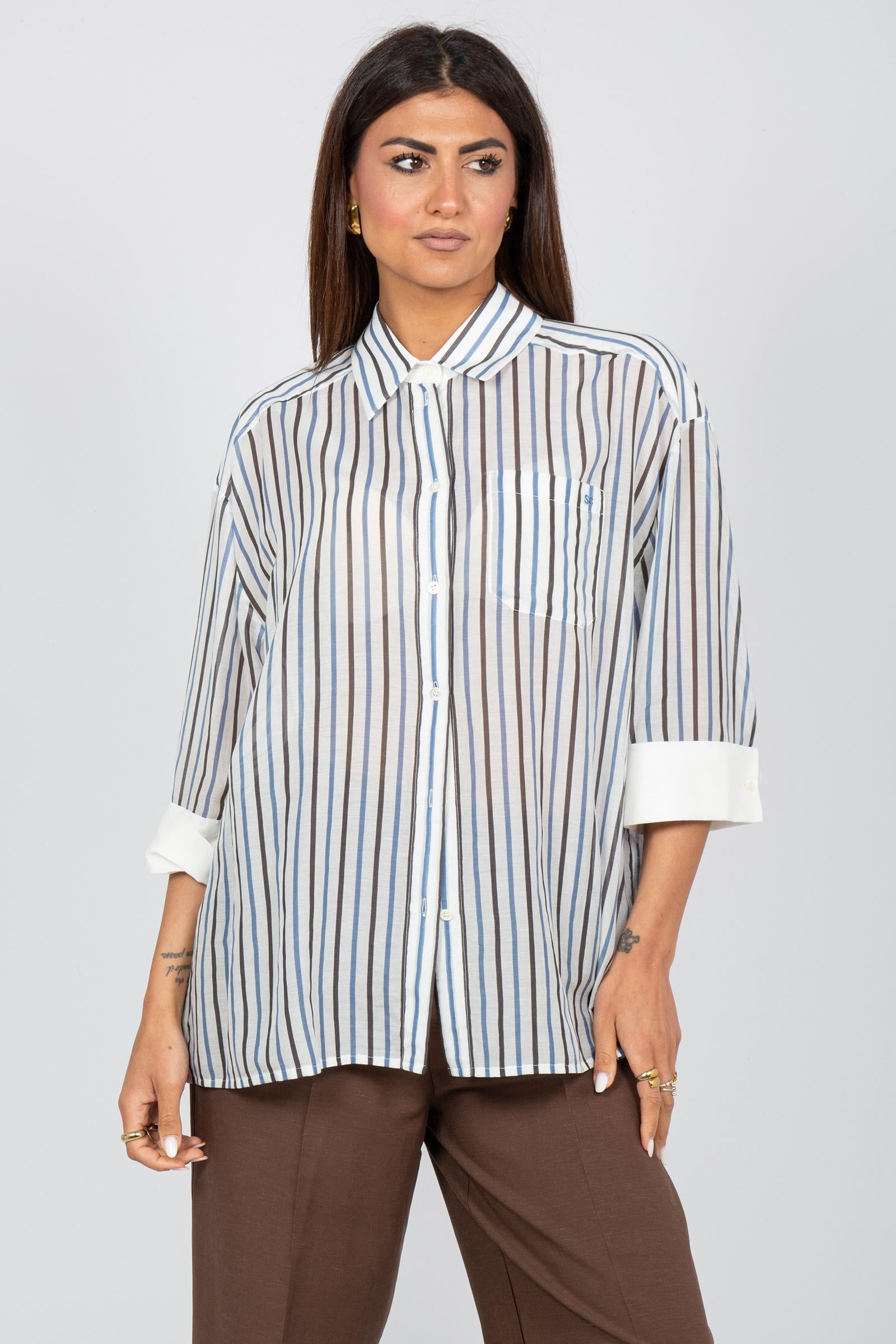 camicia a righe in cotone e seta 'gracia' Y6SK54 RG104 SEMICOUTURE 