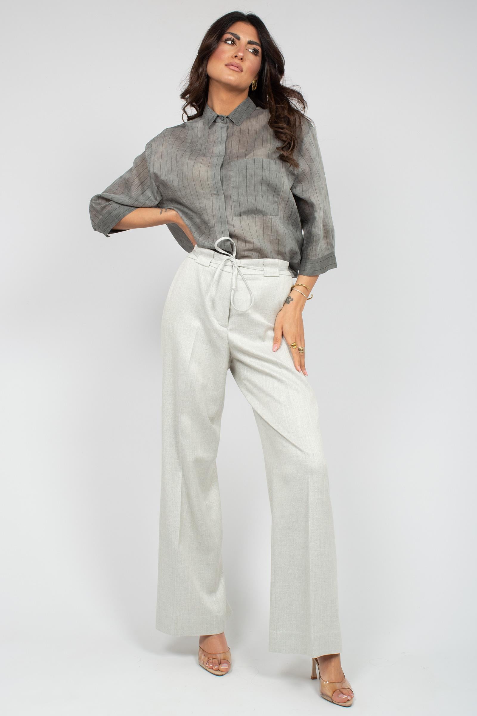 camicia gessata in cotone e seta E26620U50 79 BIANCALANCIA 