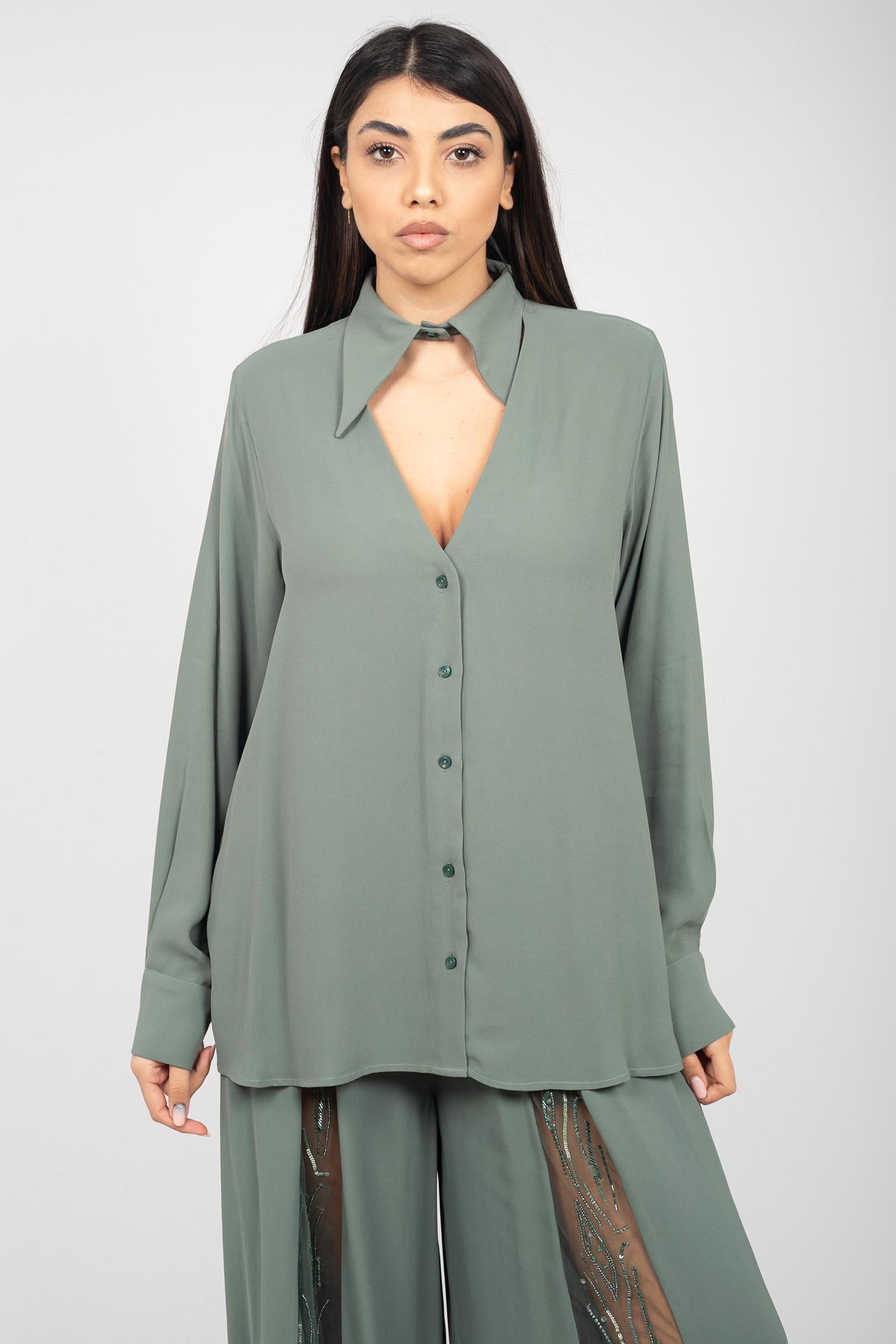 camicia oversize in viscosa LUX2512 GREEN MIRIAM STELLA 