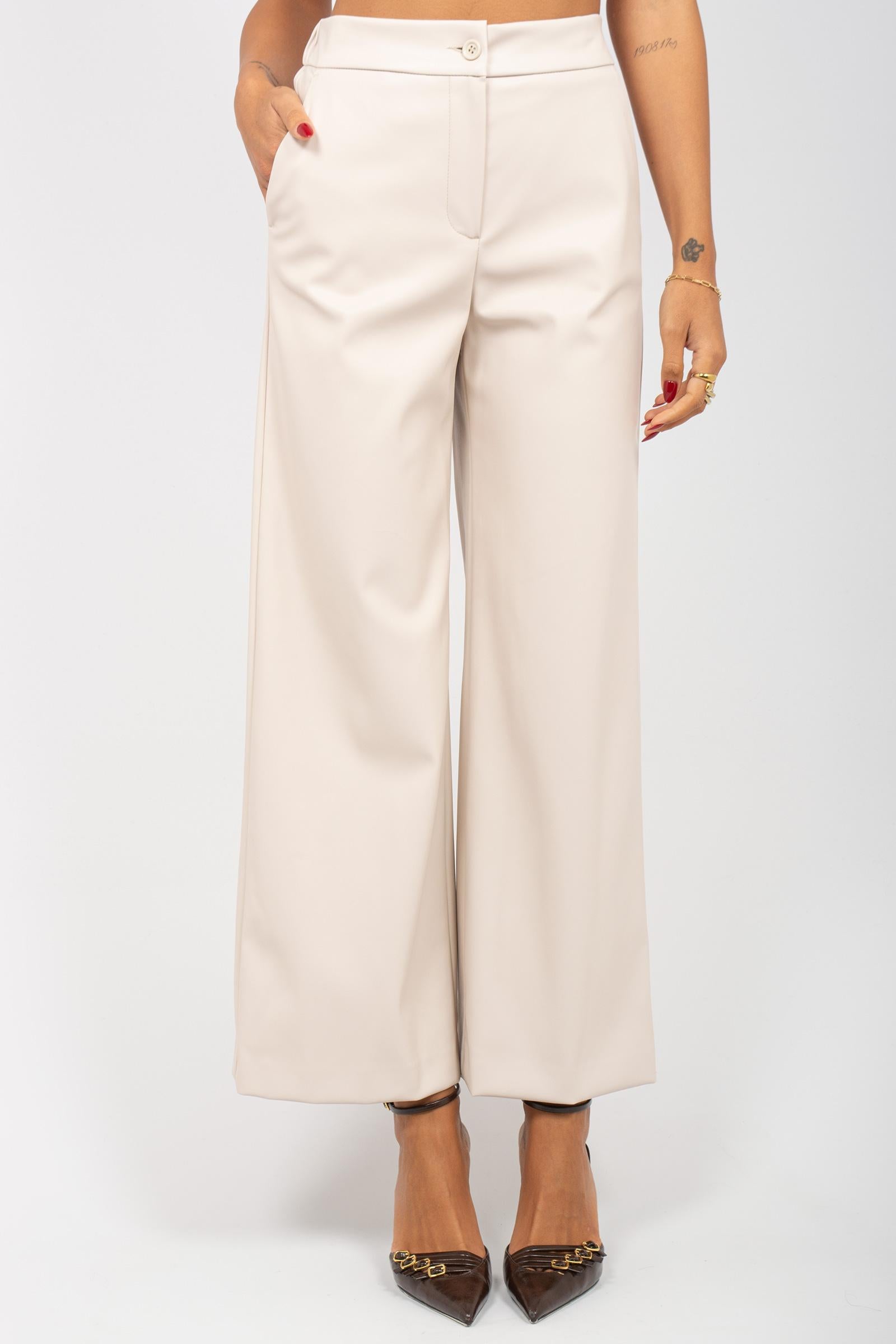 pantalone in ecopelle P821PELLE BIANCO SANGERMANO 