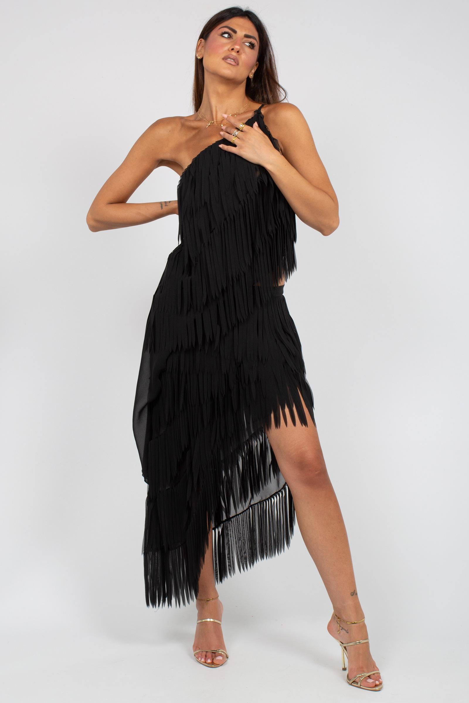 gonna in georgette con frange 'melania' P6SS02 Y69 ERIKA CAVALLINI 
